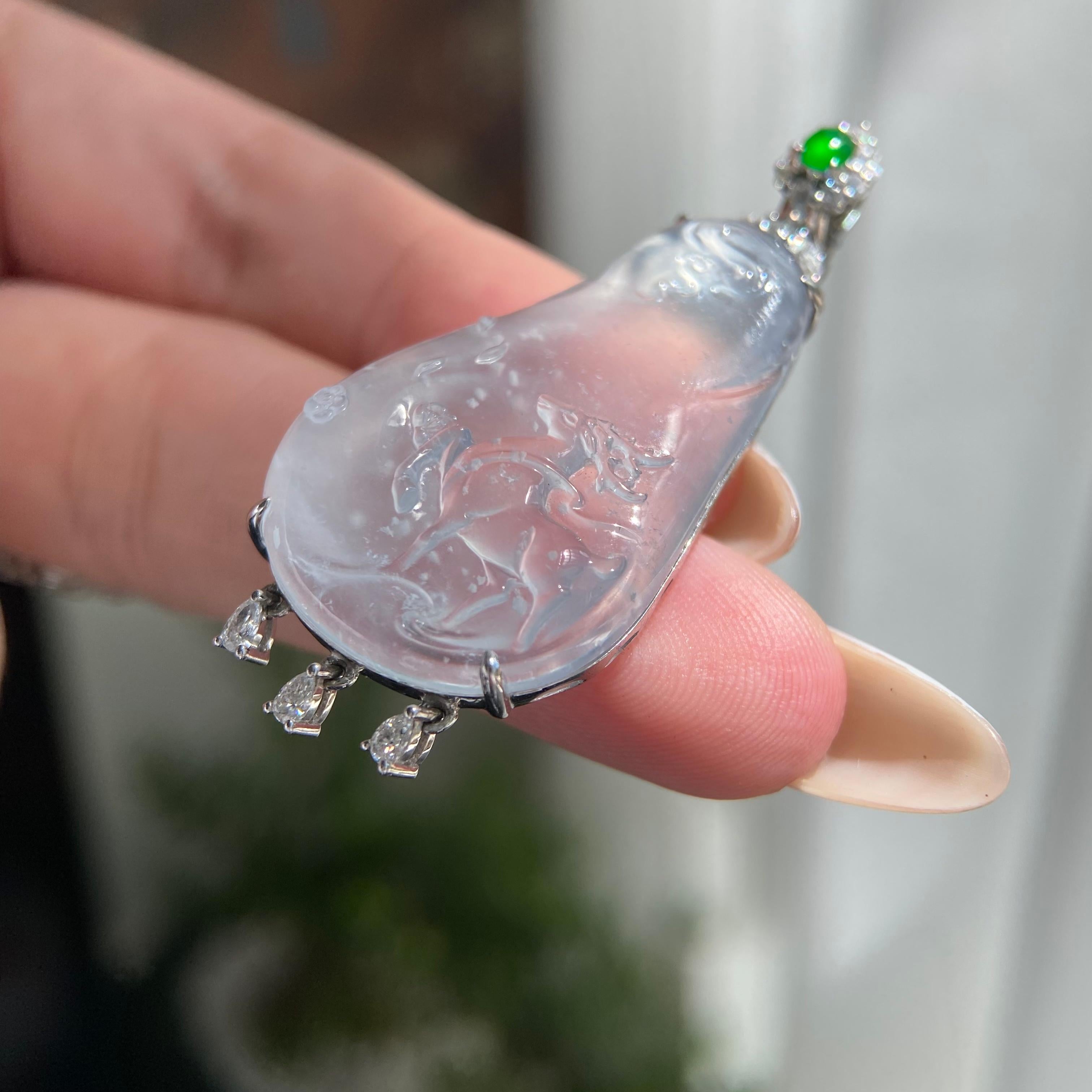 18k金钻镶冰玻种雪花棉小鹿吊坠（yc209963）