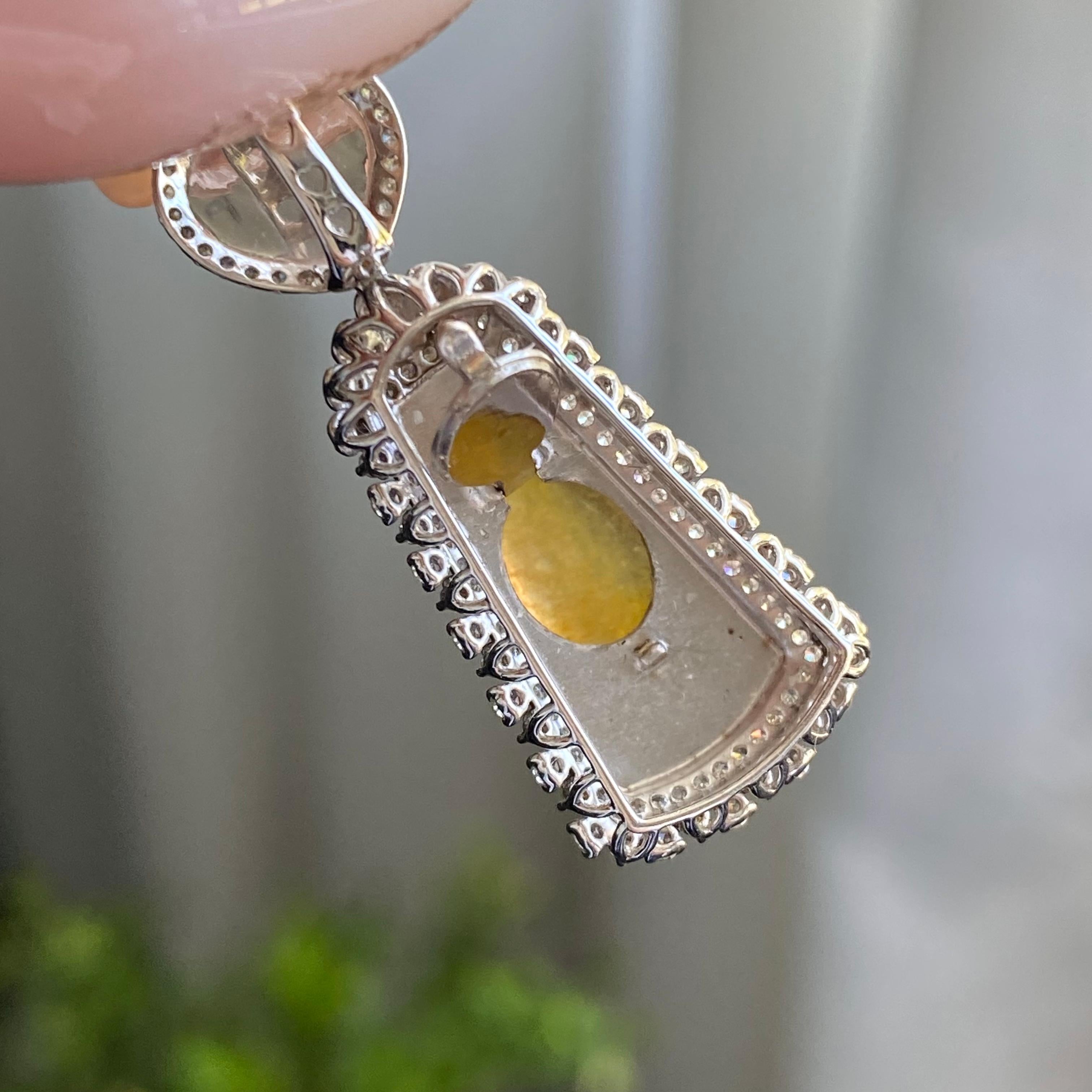 18k金钻镶冰种黄翡无事牌吊坠（yc205099）