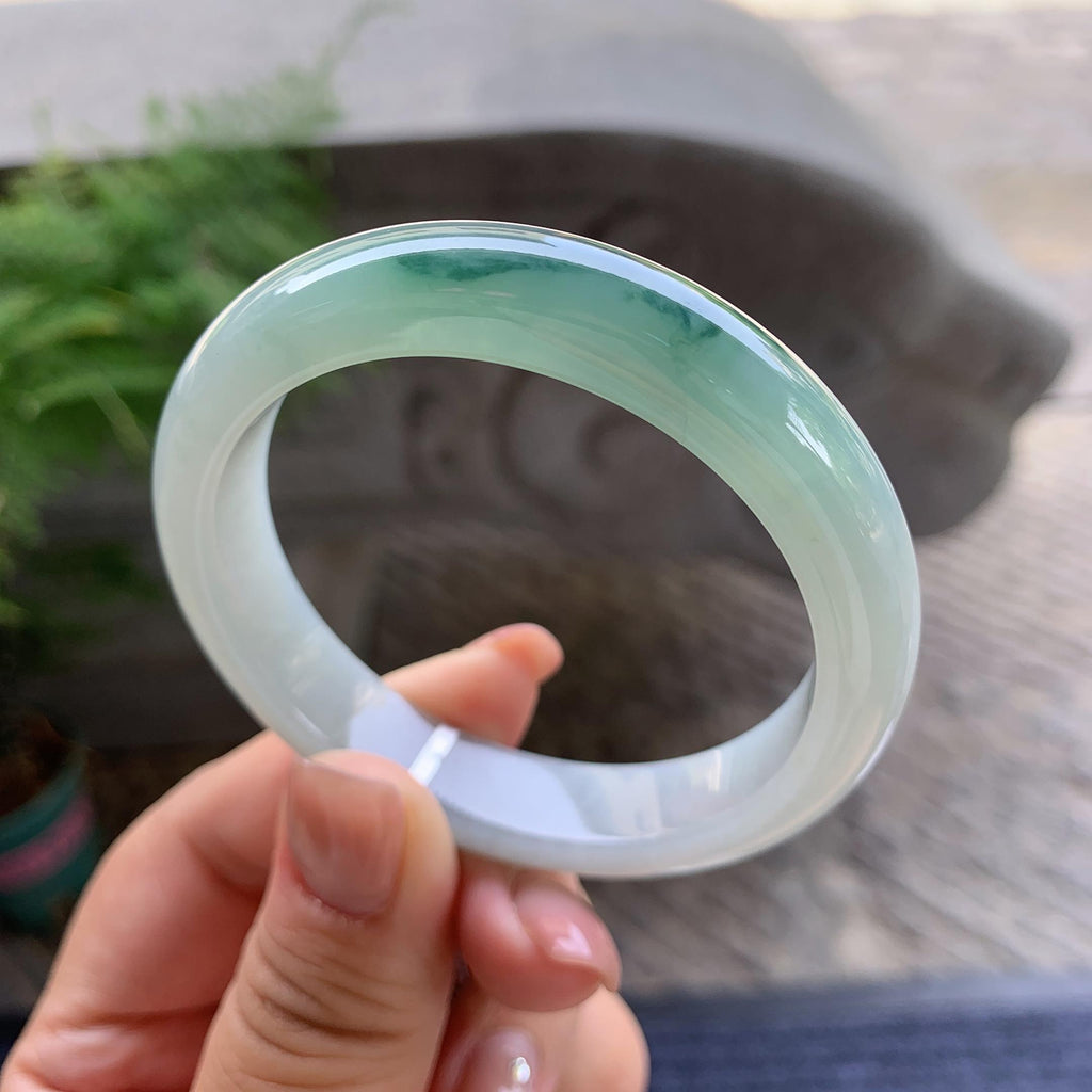 细糯种飘蓝花正圈平安镯 53.2圈口 天然缅甸A货翡翠（yc499794）