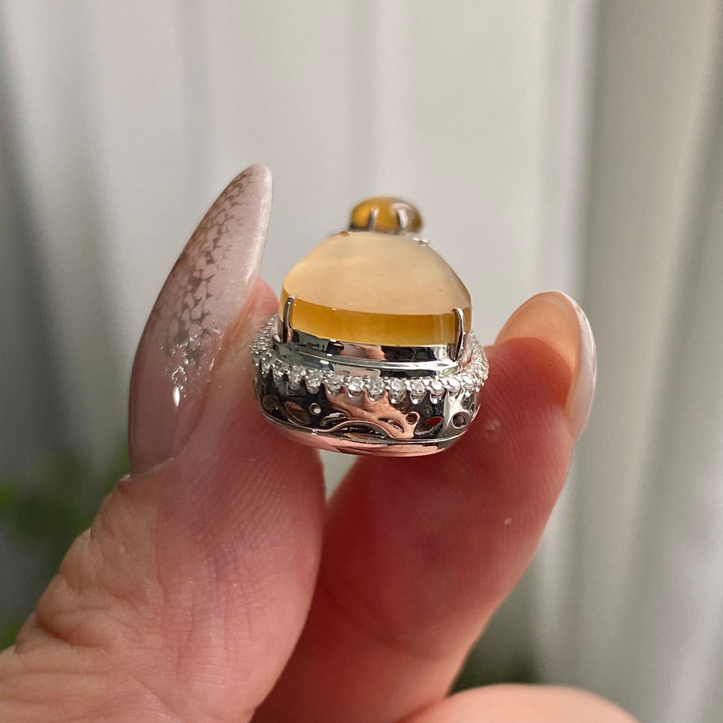 18k金钻镶冰种黄翡无事牌吊坠（yc206765）