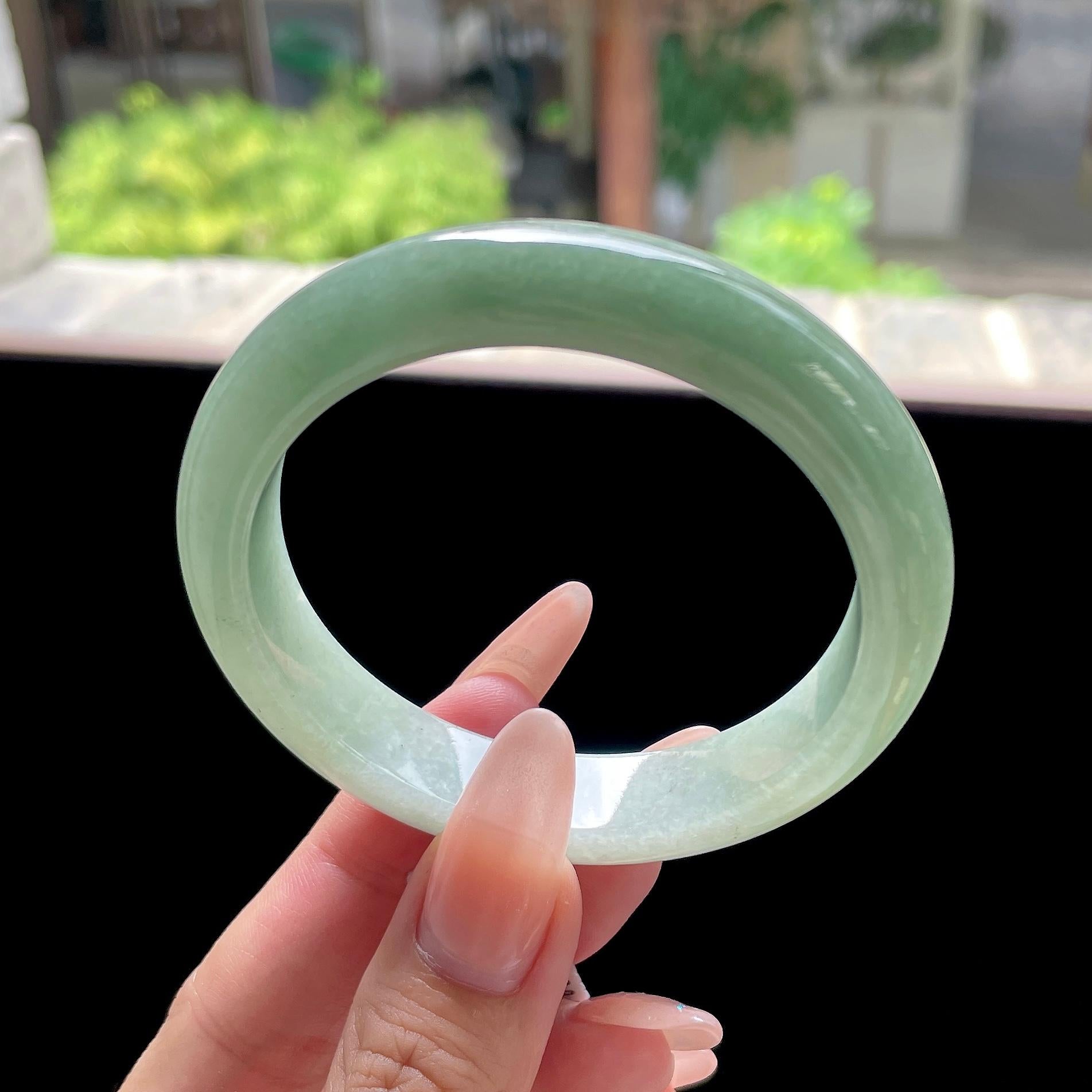 细糯种油青色湖水绿正圈平安镯 56圈 天然缅甸A货翡翠（yc524204）