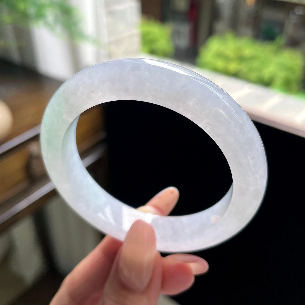 糯冰种白月光飘绿正圈平安镯 54圈 天然缅甸A货翡翠（yc696422）