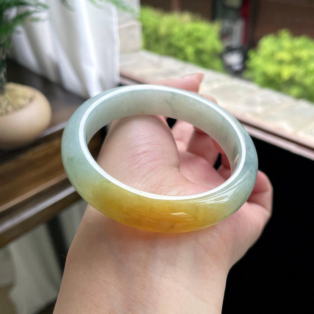细糯种黄翡正圈平安镯 57圈 天然缅甸A货翡翠（yc693187）