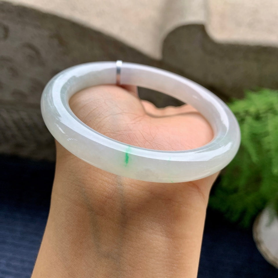 细糯种飘绿圆条手镯（56mm）（yc090095）