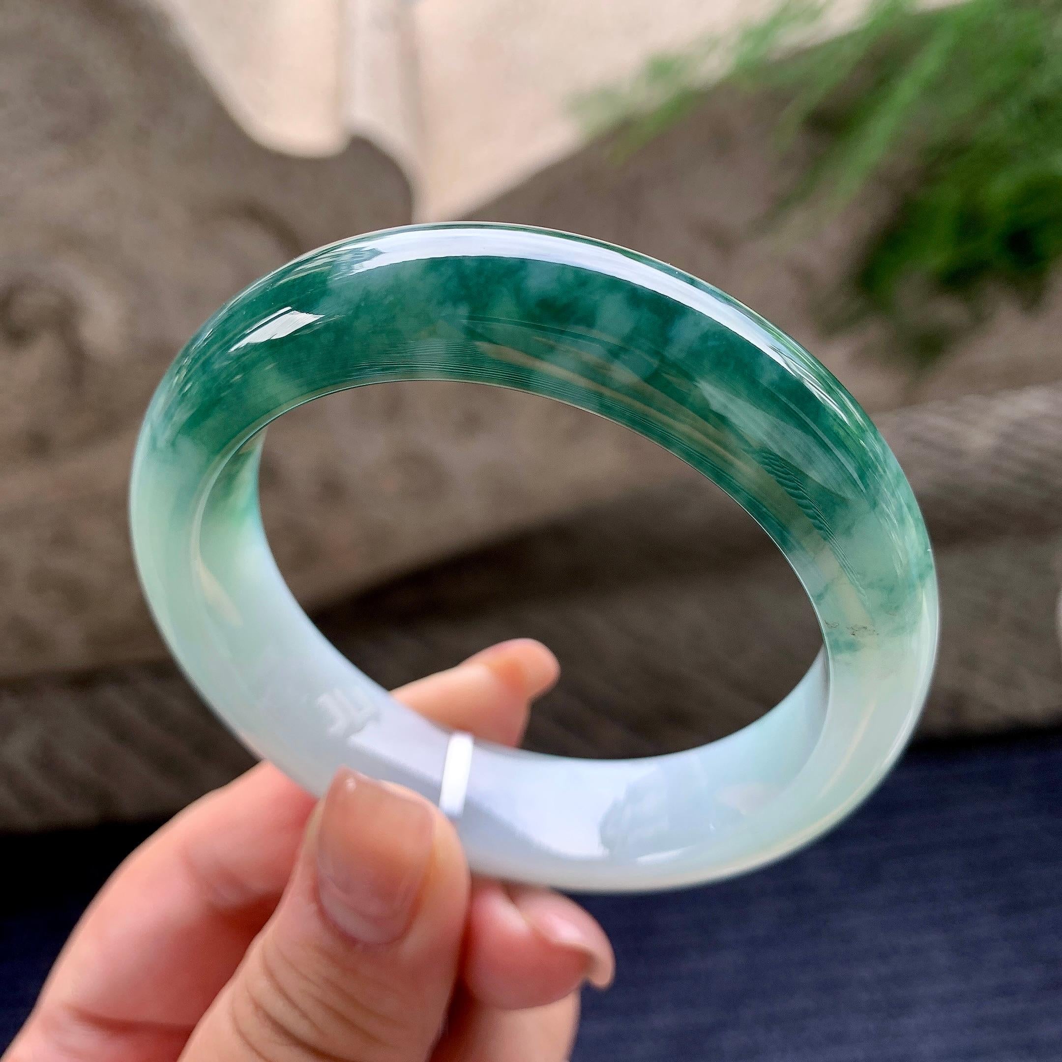 细糯种飘蓝花正圈平安镯 55.2圈口 天然缅甸A货翡翠（yc536202）