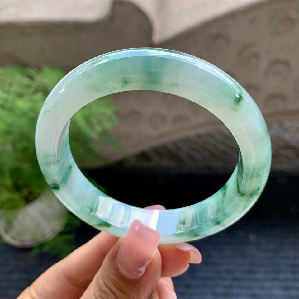 糯冰种飘蓝花平安镯（55.7mm）（yc106700）