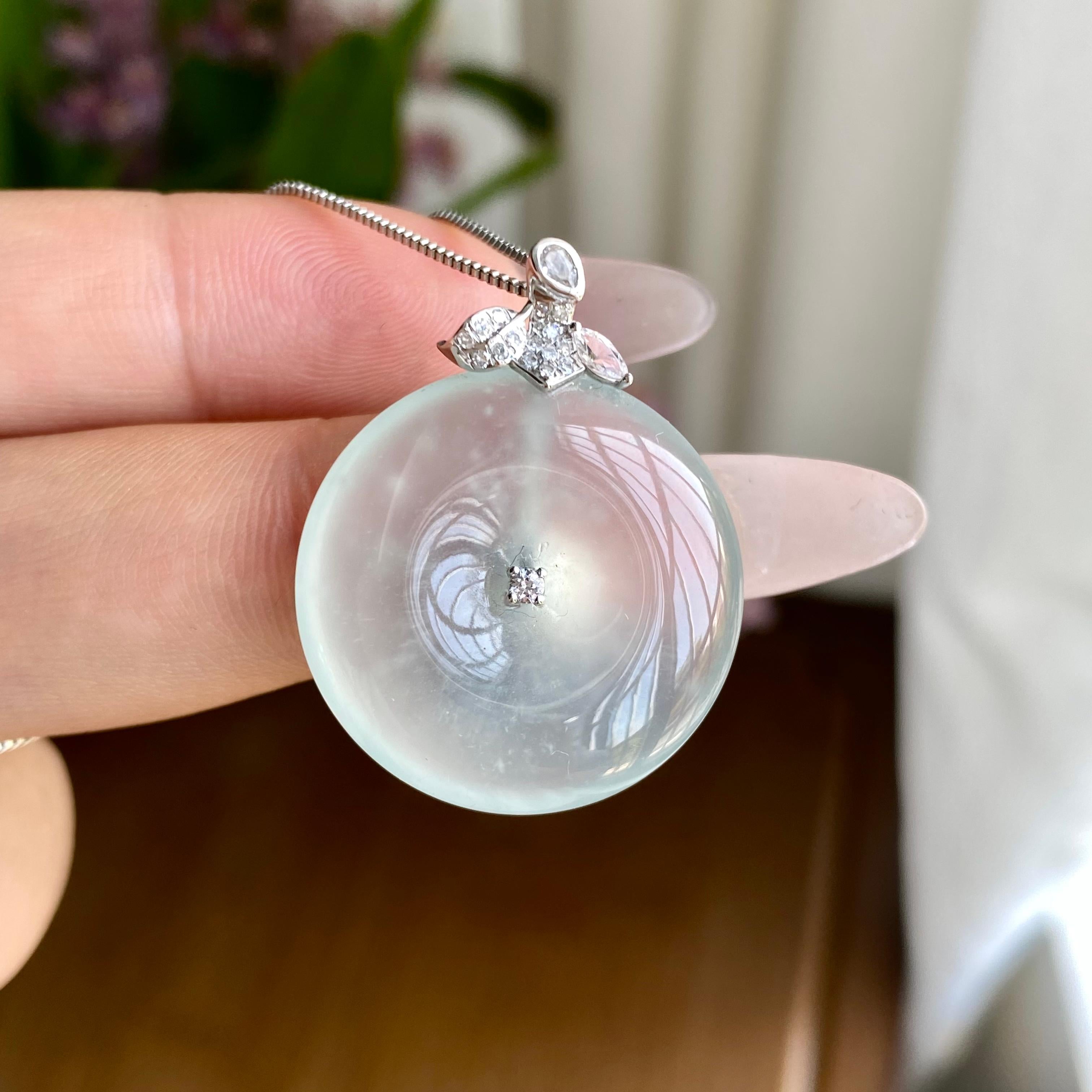 18K金钻镶高冰种晴底平安扣吊坠（yc299856）