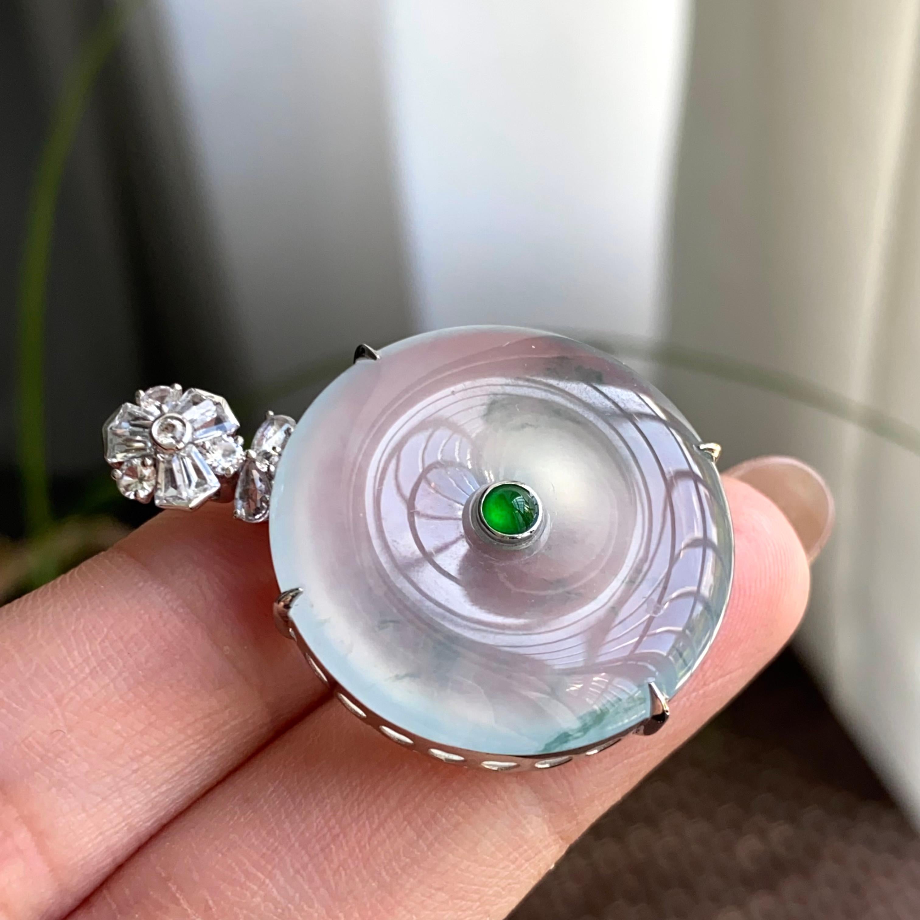 18k金钻镶冰种飘花平安扣吊坠（yc263871）