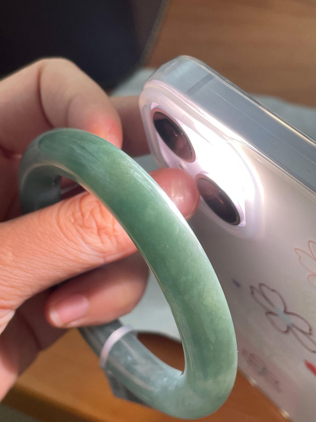 细糯种油青圆条手镯 53.8圈口 天然缅甸A货翡翠（yc496418）