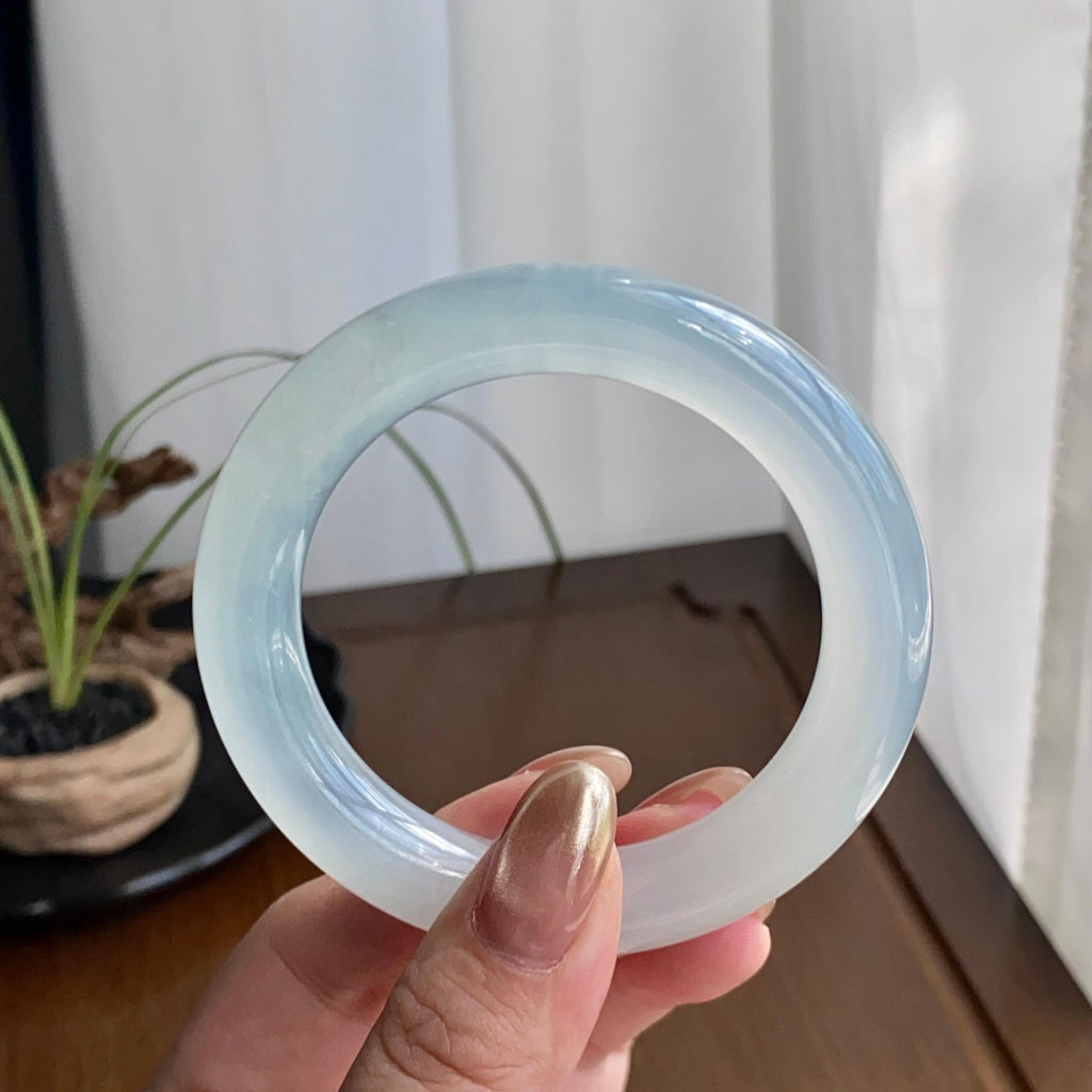 冰种雪花棉圆条手镯（53圈）（yc258944）