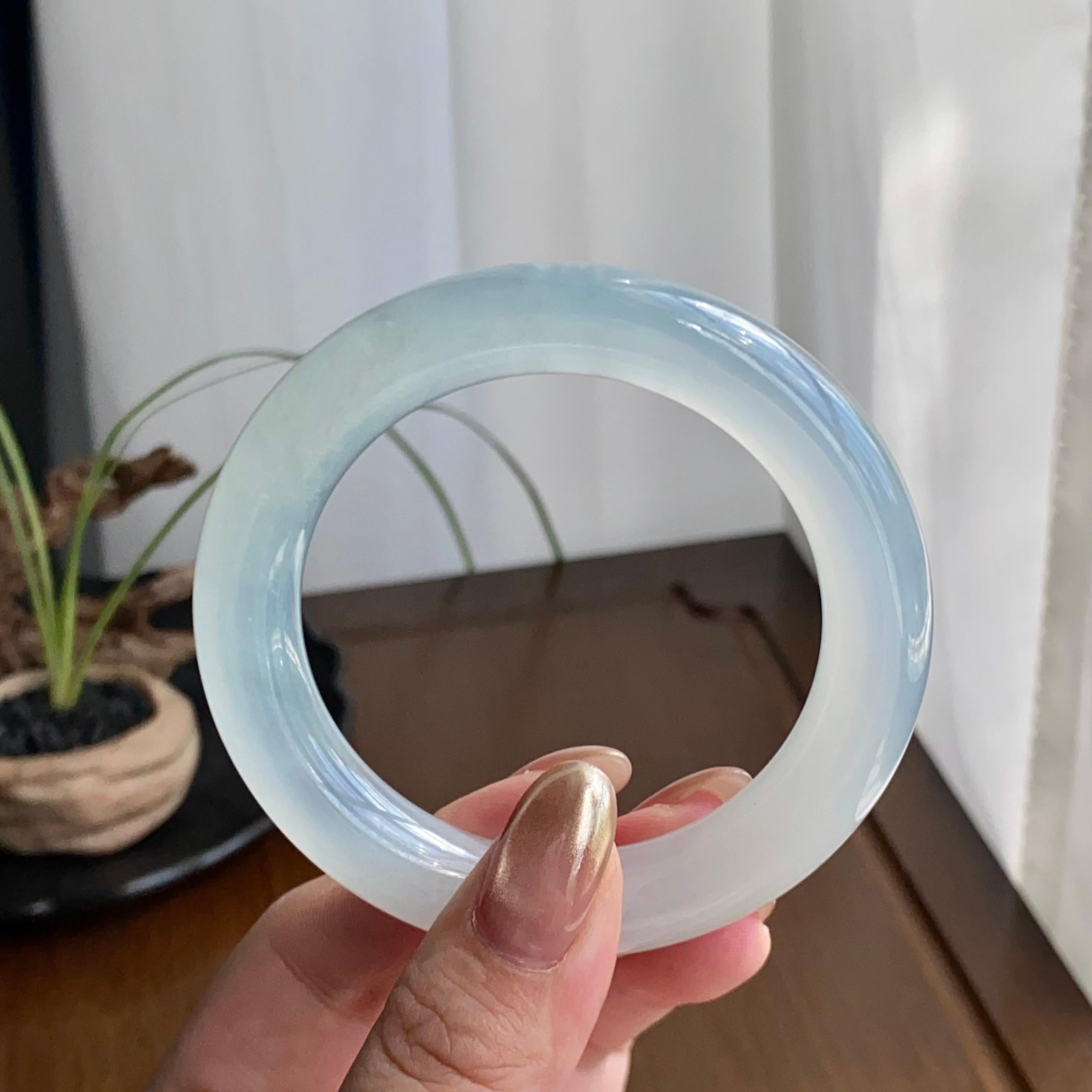 冰种雪花棉圆条手镯（53圈）（yc258944）