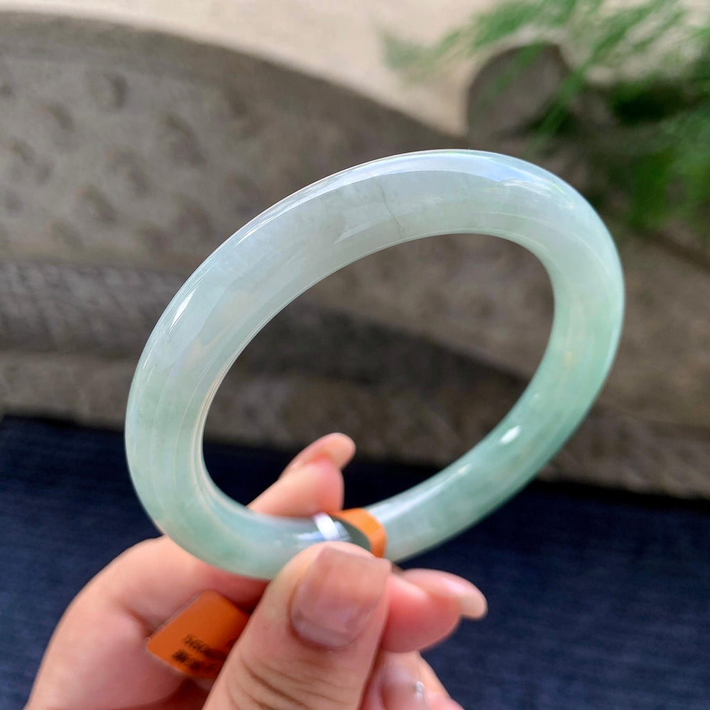 细糯种油青飘蓝花圆条手镯 56圈口 （yc536151）