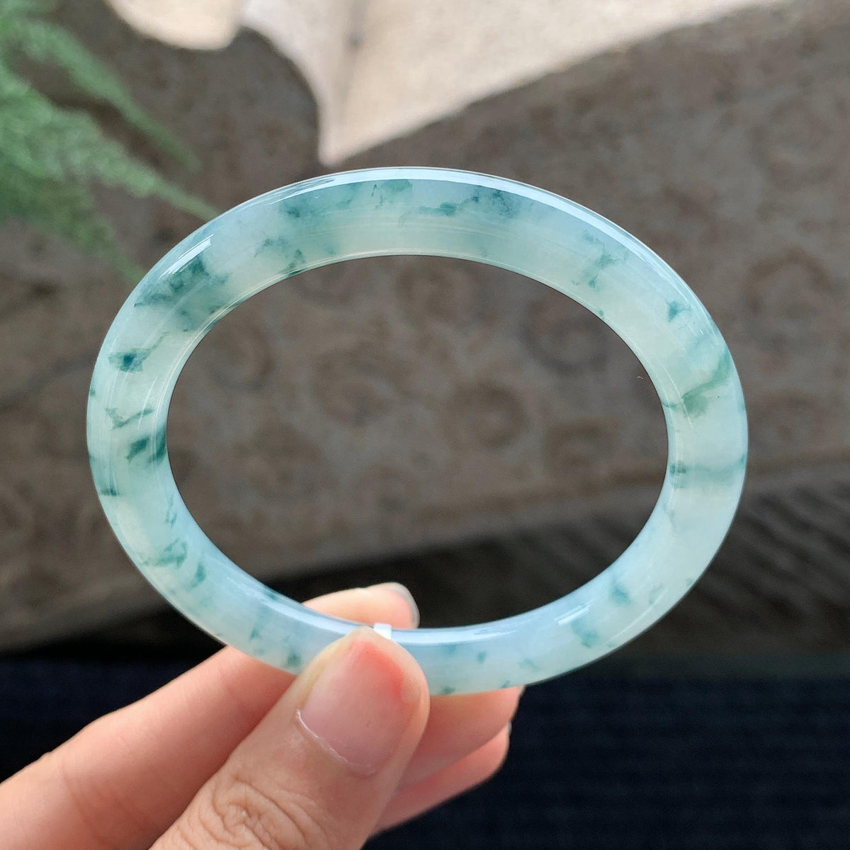 糯冰种飘花圆条手镯 54.5圈 （yc694786）