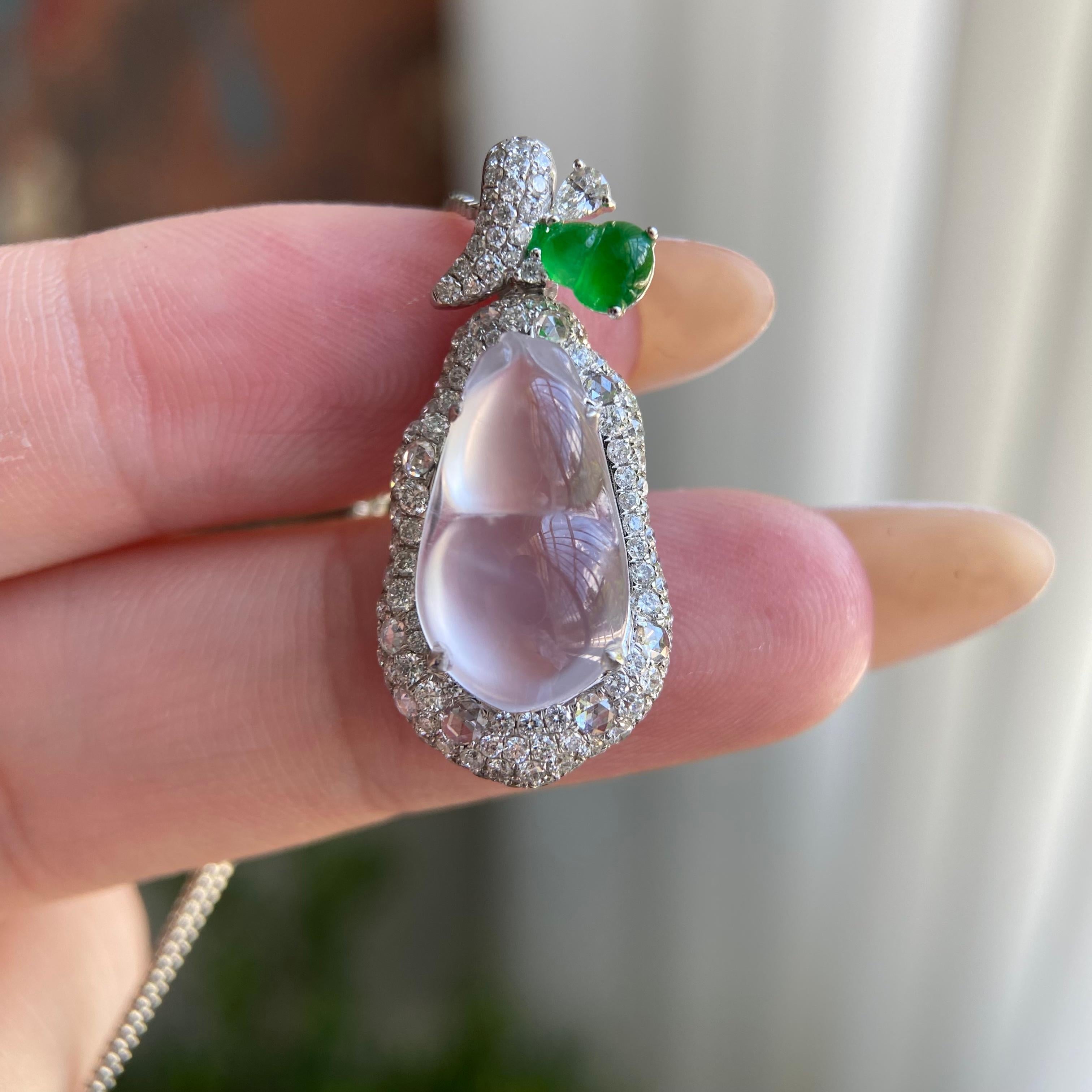 18k金钻镶冰玻种白月光福豆吊坠（yc209948）