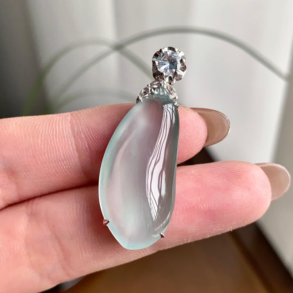 18k金钻镶冰玻种晴底福瓜吊坠（yc260820）