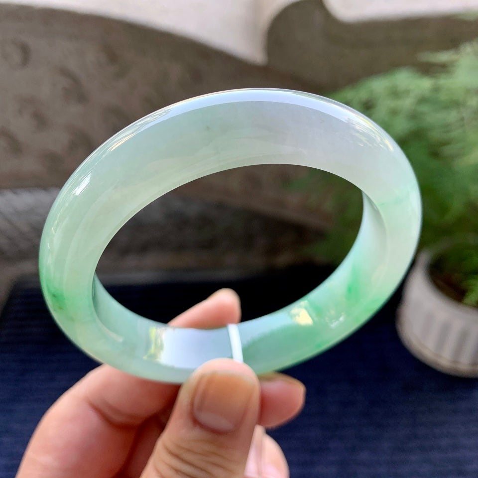 细糯种飘绿平安镯（57.8mm）（yc098523）