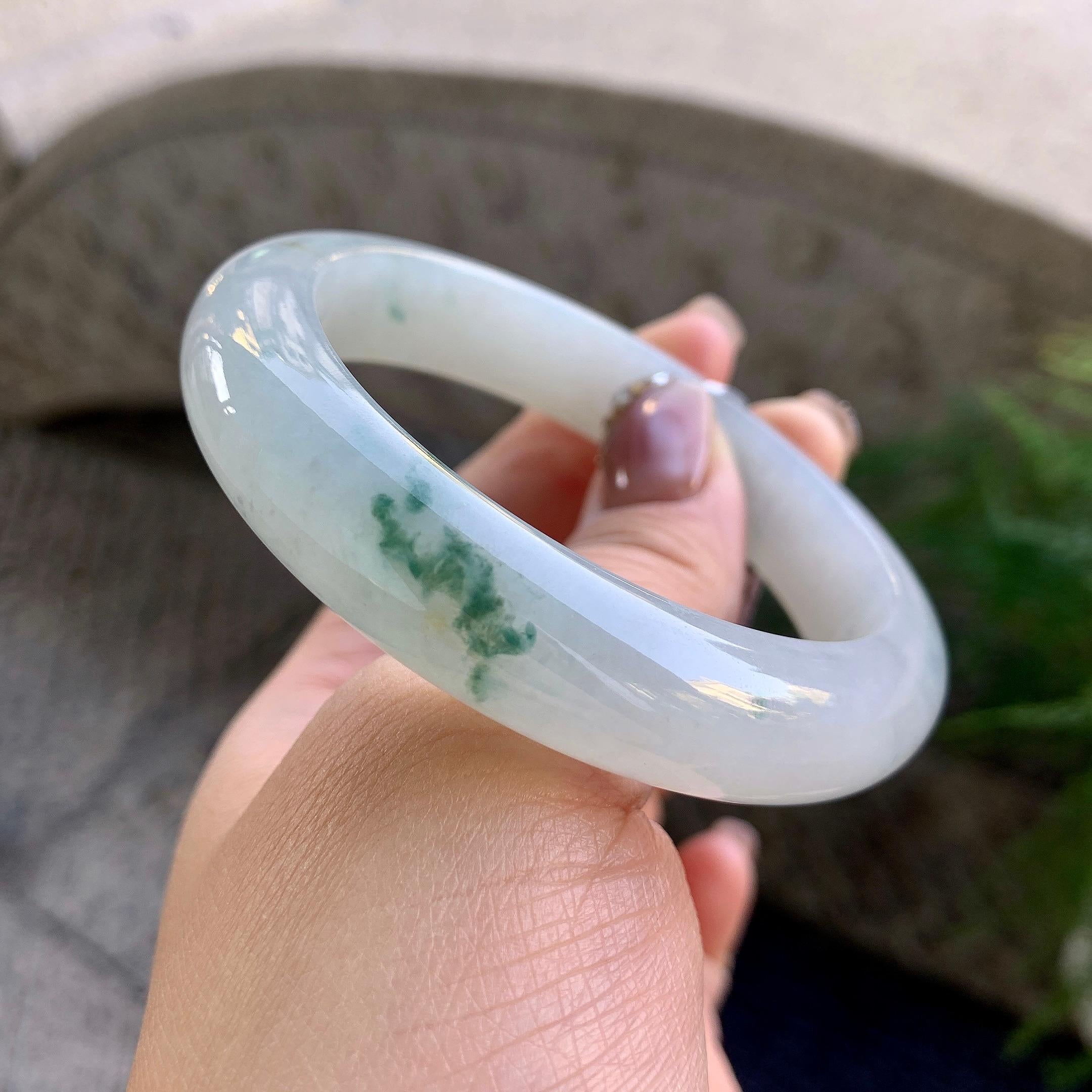 糯冰种飘花平安镯（57mm）（yc276211）