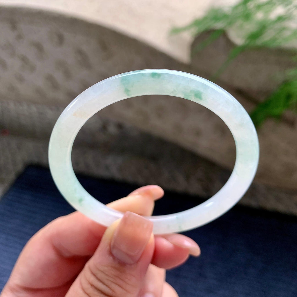 细糯种飘蓝花圆条手镯 52圈口 天然缅甸A货翡翠（yc699698）