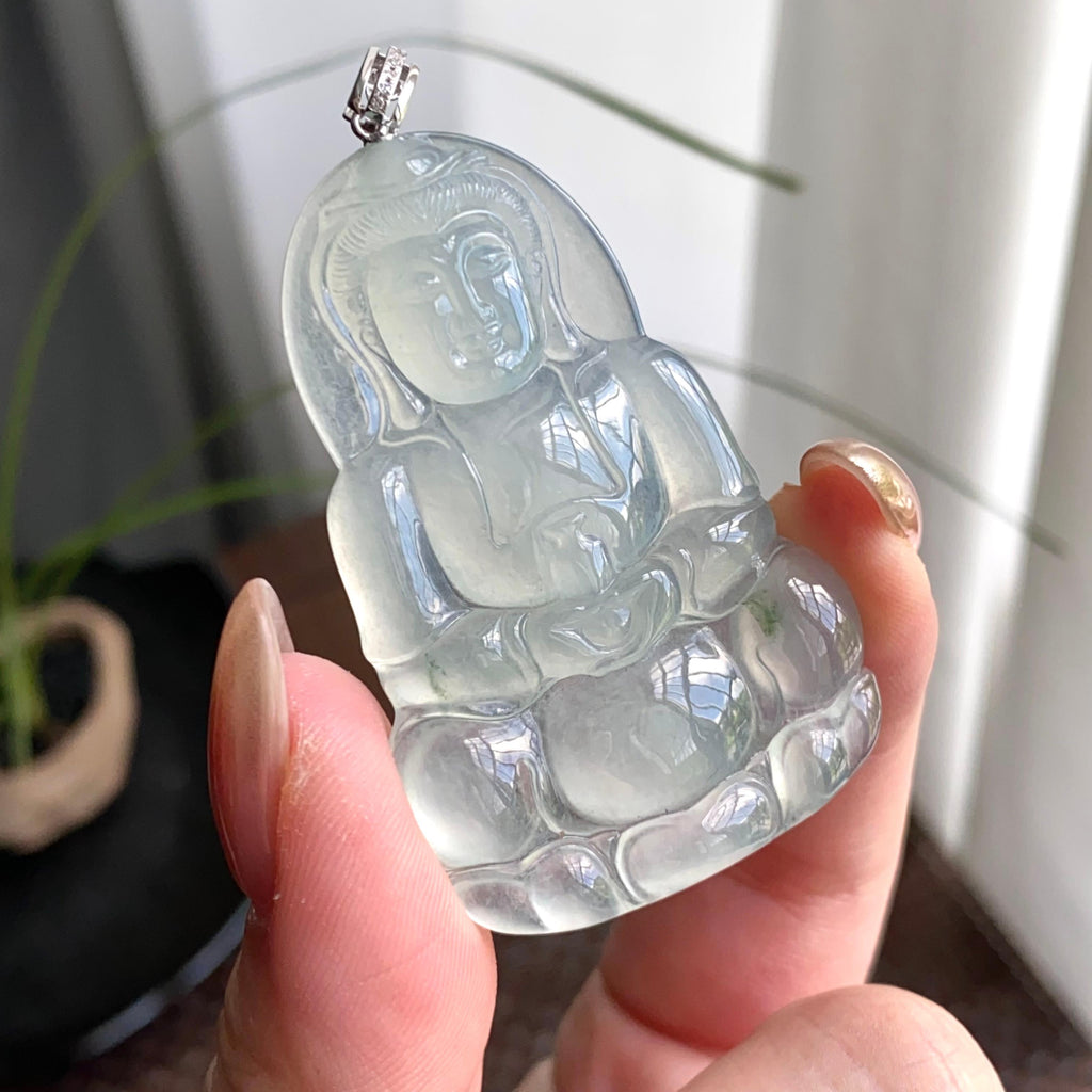 18k金钻镶冰种飘花观音吊坠（yc263792）