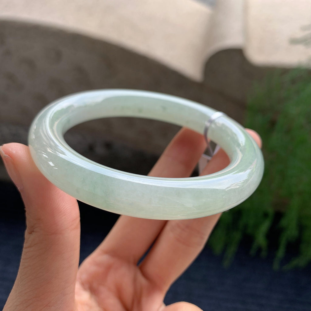 细糯种晴水绿圆条手镯 56.5圈（yc709334）