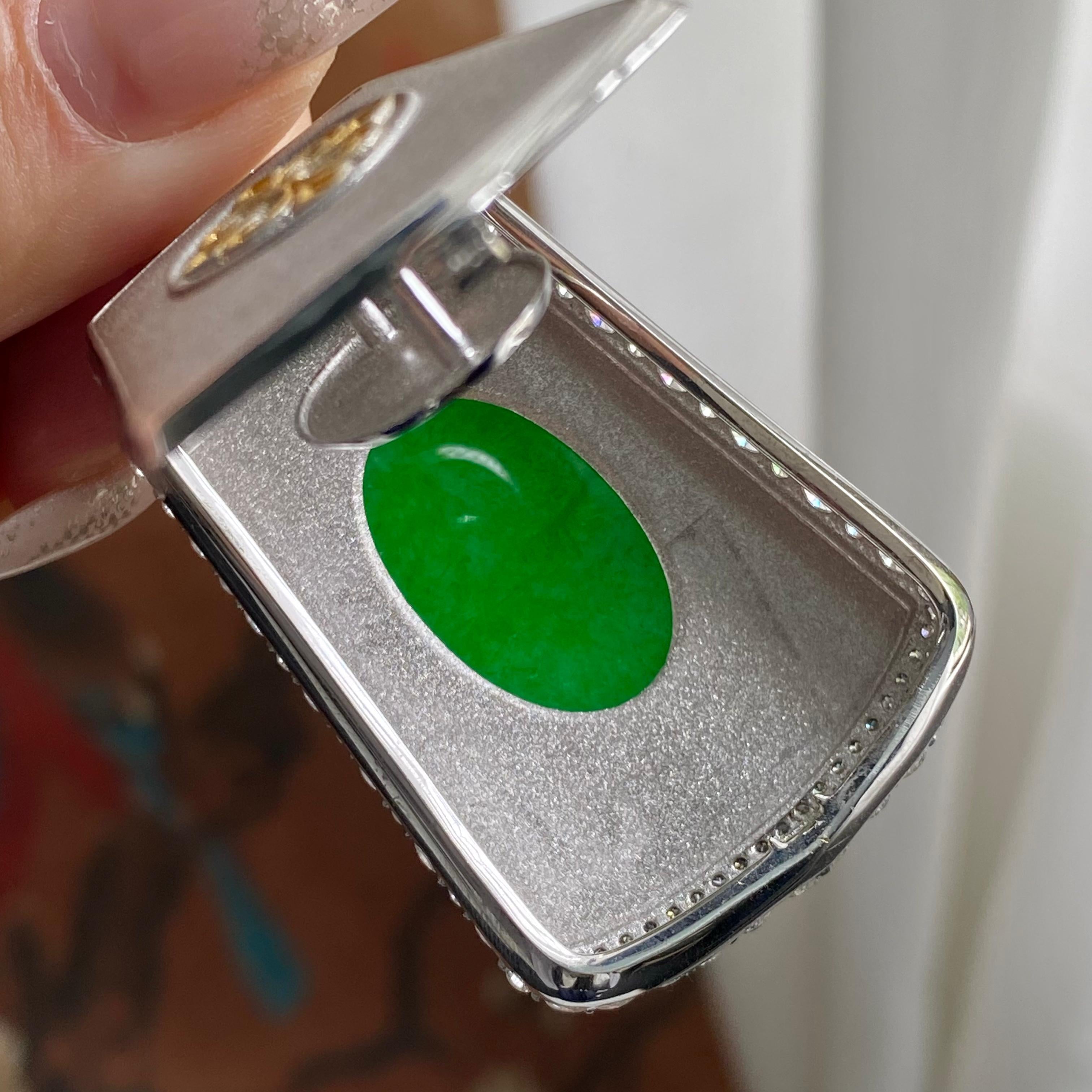 18k金钻镶冰种阳绿无事牌吊坠（yc224099）