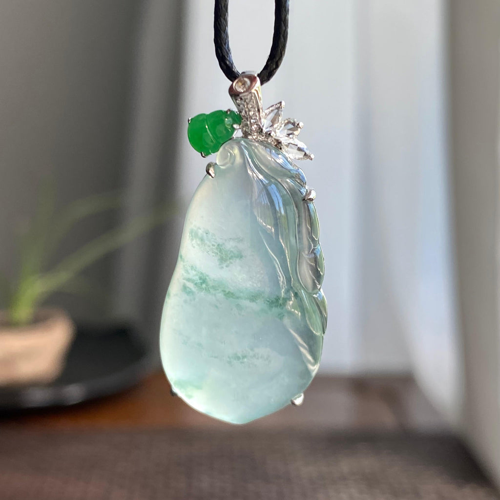 18k金钻镶冰种飘花福瓜吊坠（yc266239）