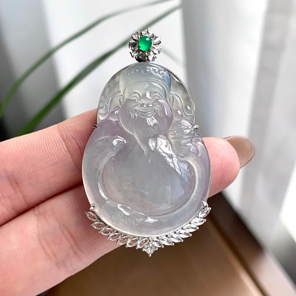 18k金钻镶冰种白月光财神吊坠（yc262704）