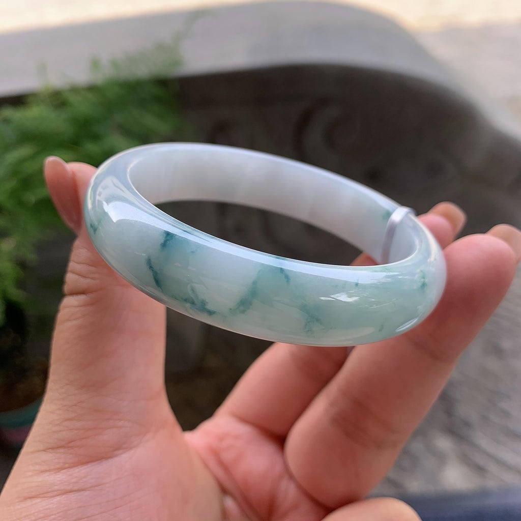 细糯种飘蓝花正圈平安镯 55圈口 天然缅甸A货翡翠（yc501360）