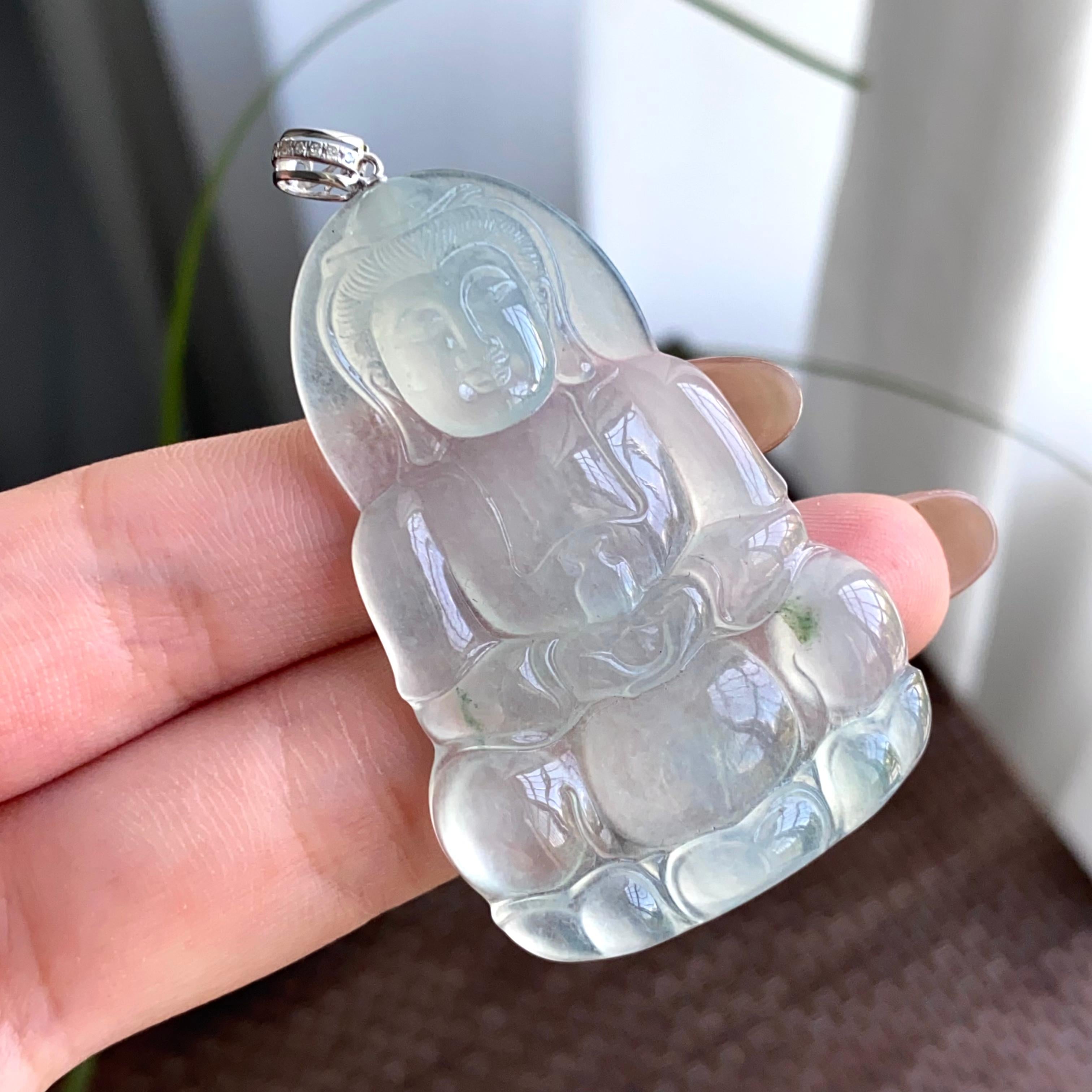 18k金钻镶冰种飘花观音吊坠（yc263792）