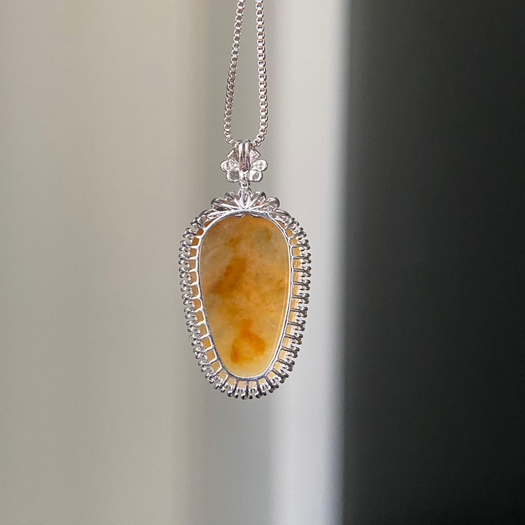 18k金钻镶冰种黄翡玉叶吊坠（yc219270）