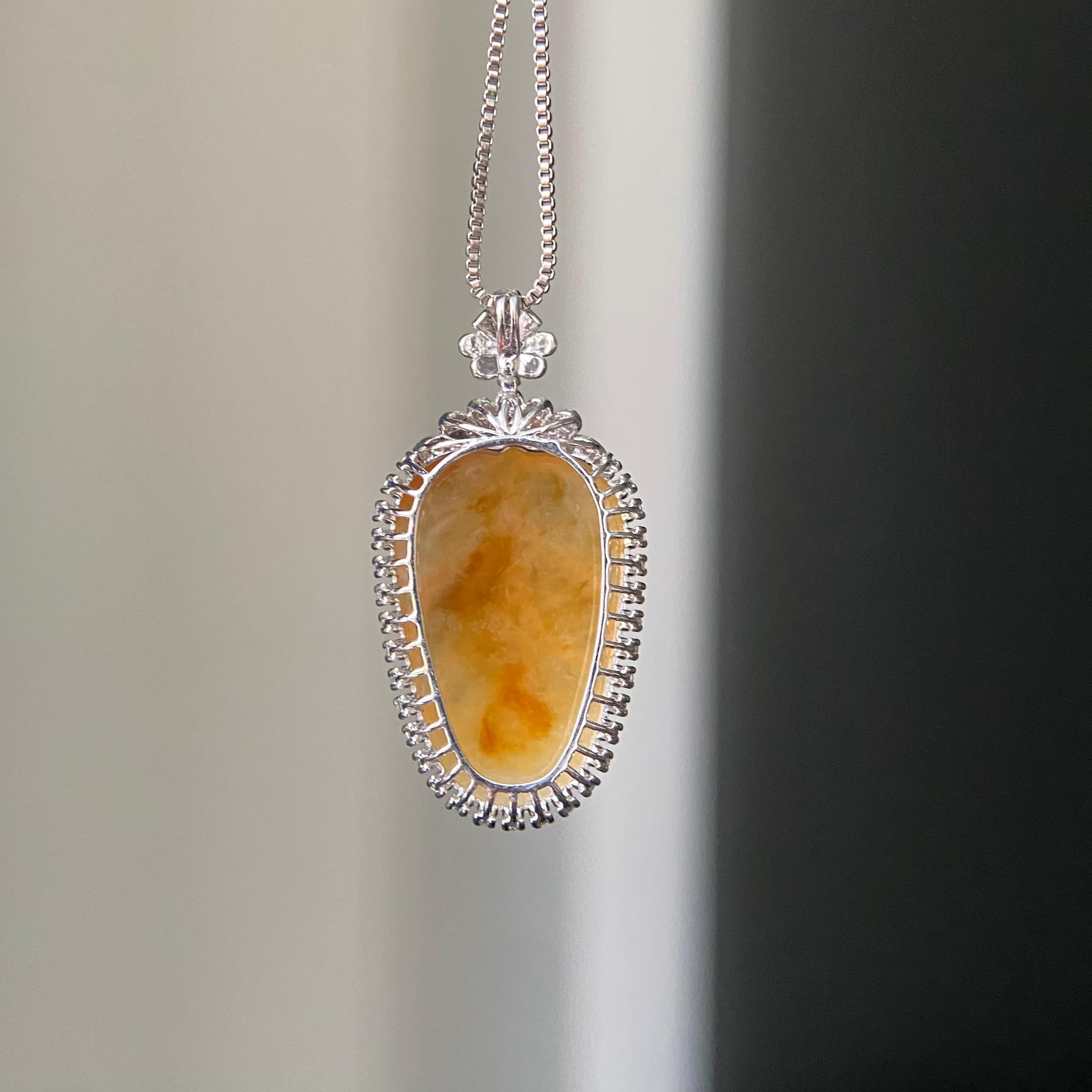 18k金钻镶冰种黄翡玉叶吊坠（yc219270）