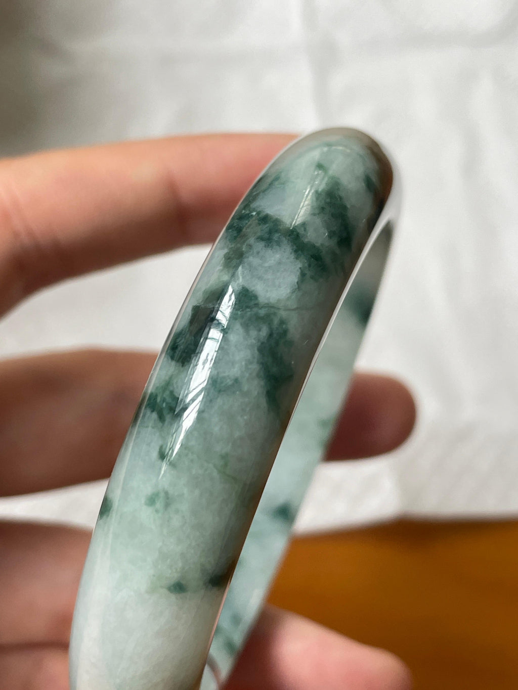 糯种蓝飘花正圈平安镯 57圈口 天然缅甸A货翡翠（yc530797）