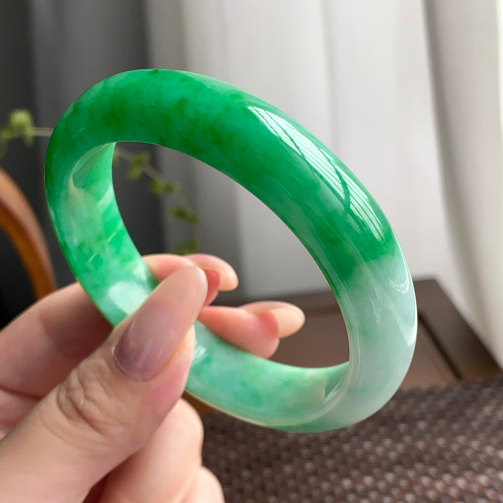 细糯种阳绿平安镯（57圈）（yc247432）