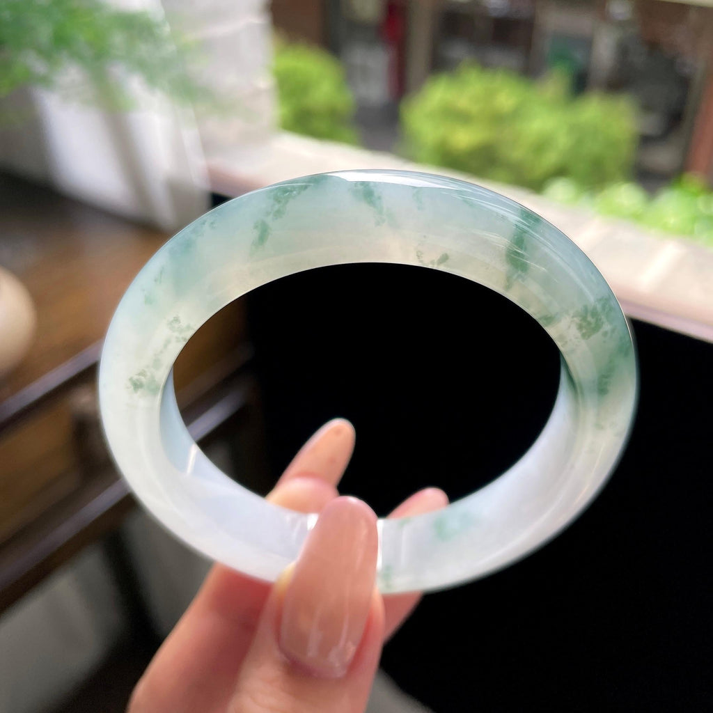 糯冰种绿飘花正圈平安镯 56圈（yc707494）