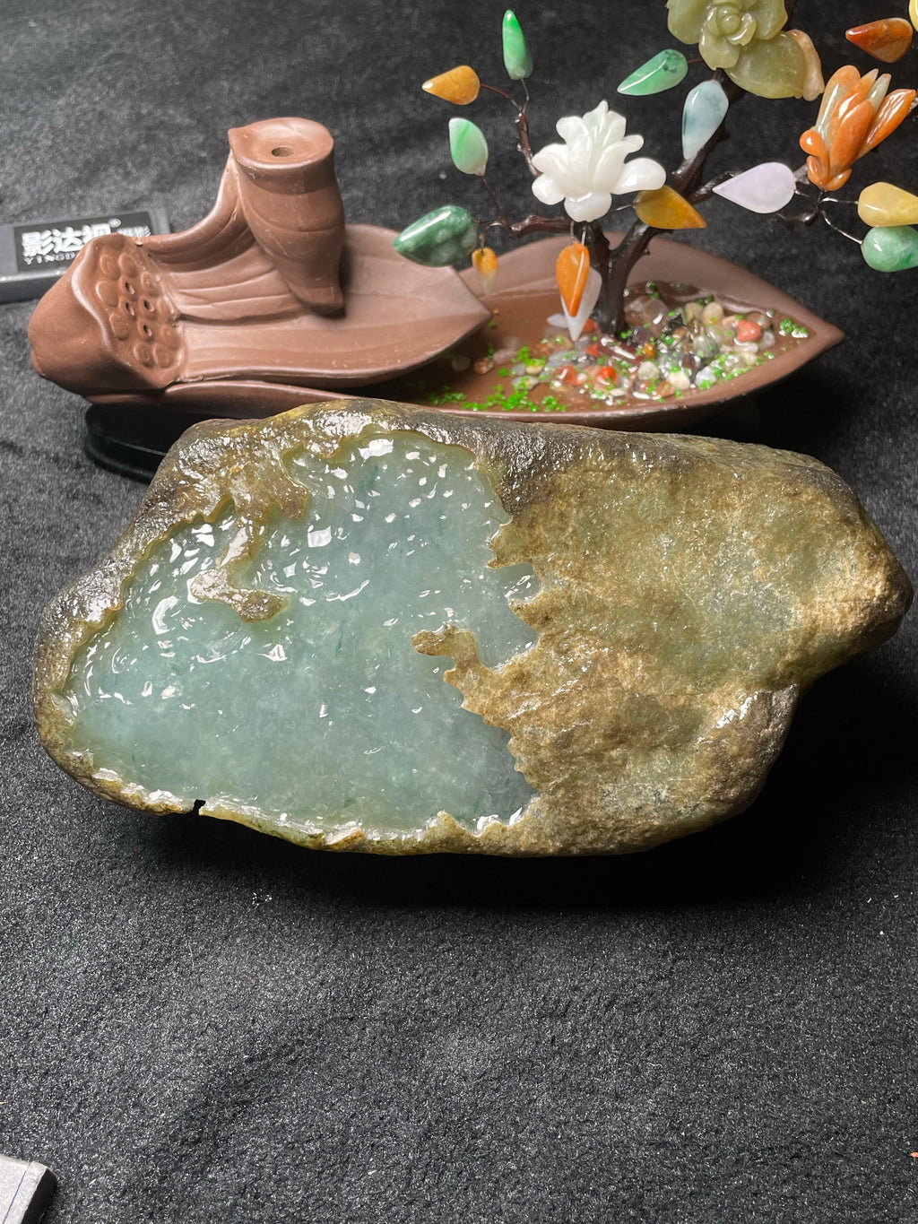 极品莫西沙开窗飘花洒金手镯料（yc495622）