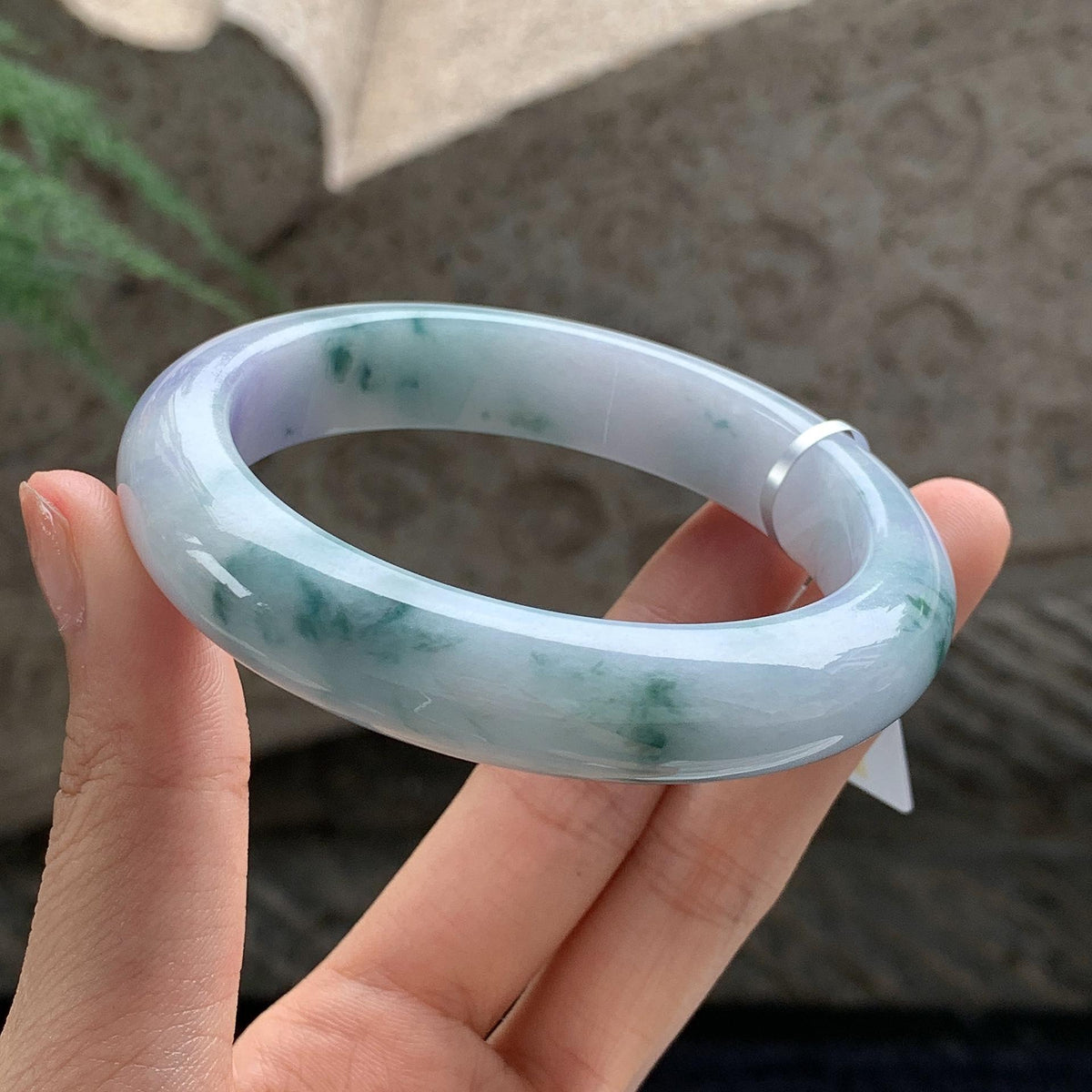 细糯种 飘花带紫正圈平安镯 58.5圈 天然缅甸A货翡翠（yc701201）