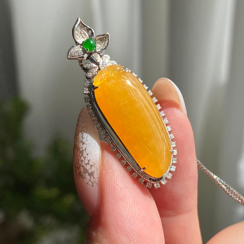 18k金钻镶冰种黄翡福瓜吊坠（yc206699）