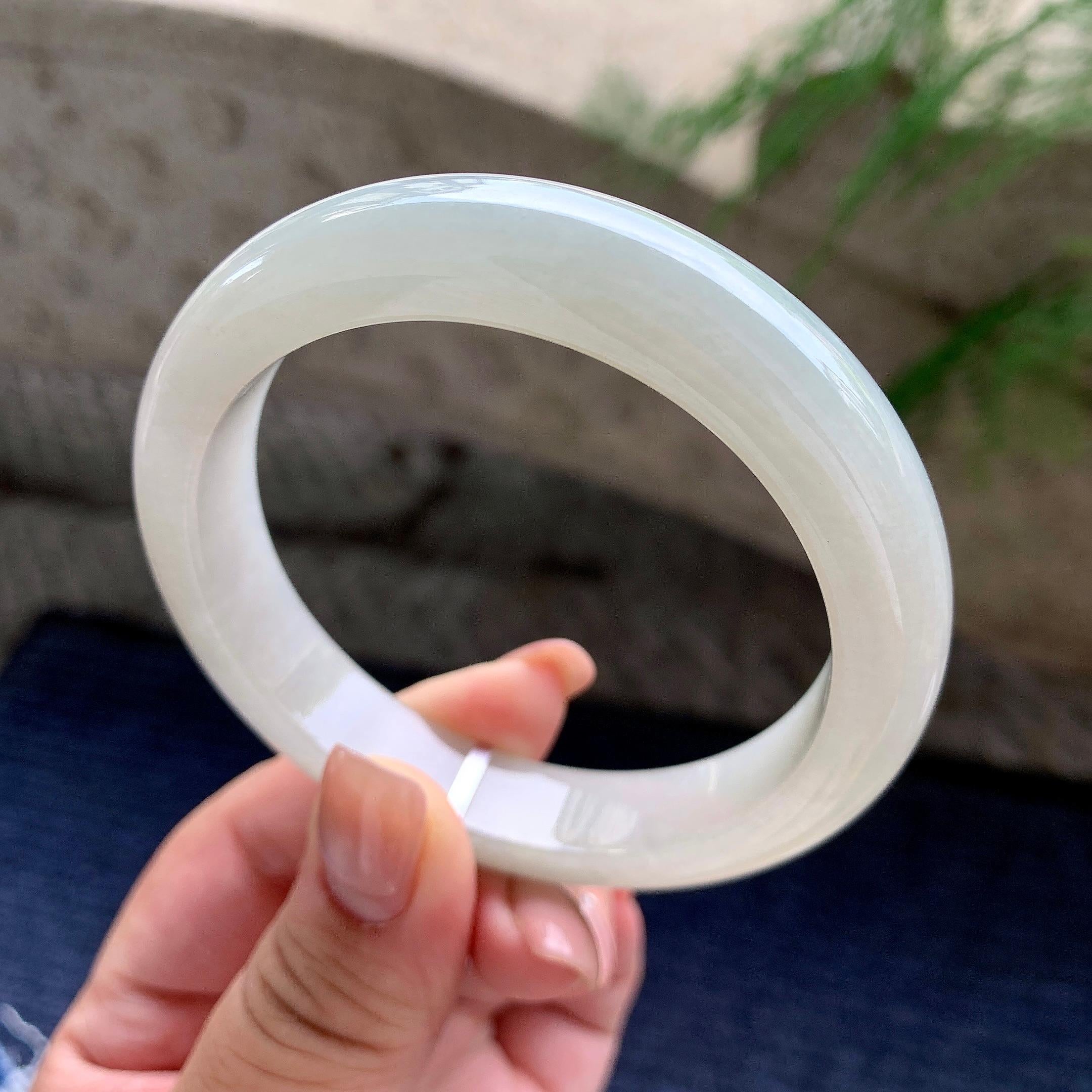 大圈口 细糯种无色正圈平安镯 58.6圈口 天然缅甸A货翡翠（yc524401）