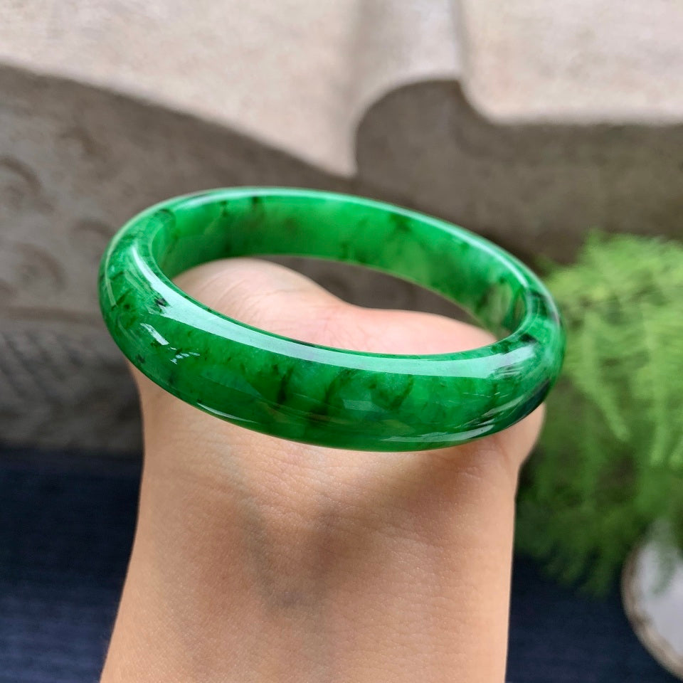 细糯种满绿平安镯（56mm）（yc090116）
