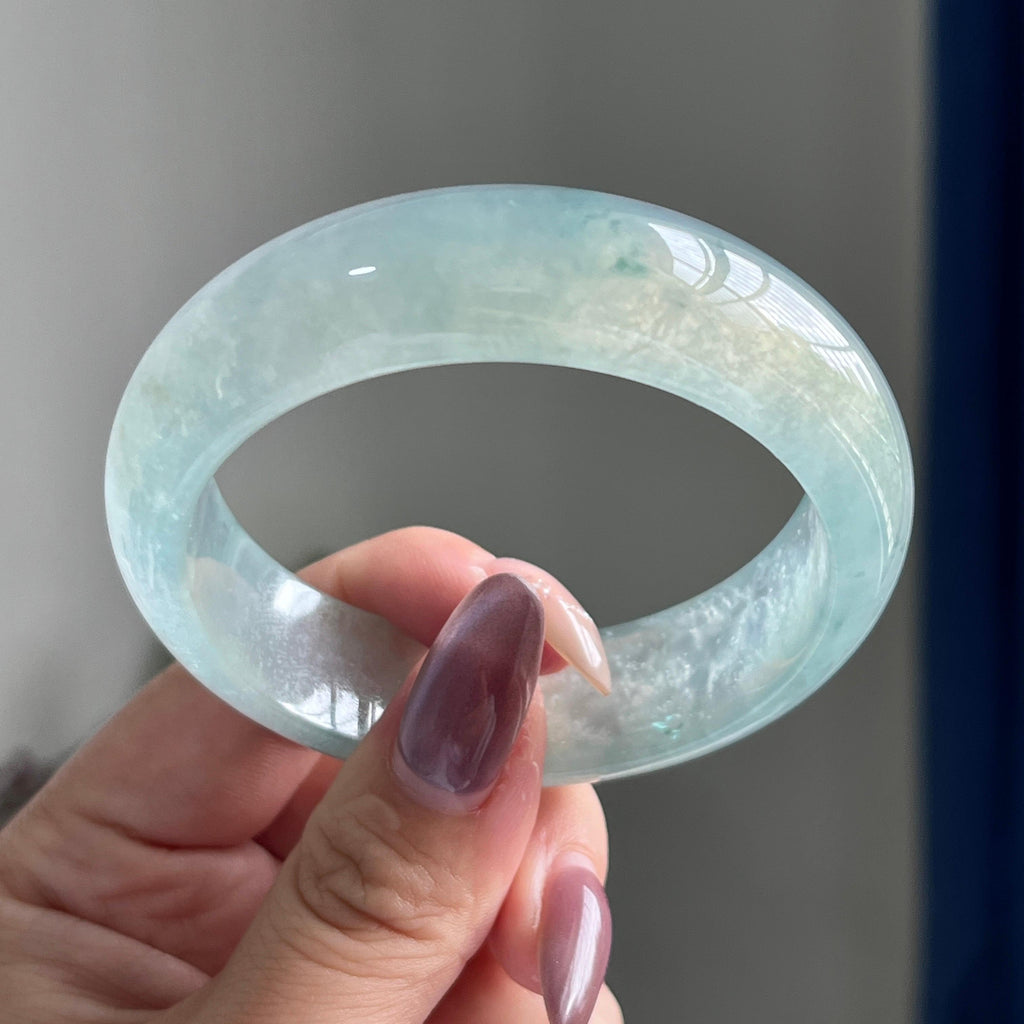 冰种飘花宽版轮胎镯（55圈）（yc197809）