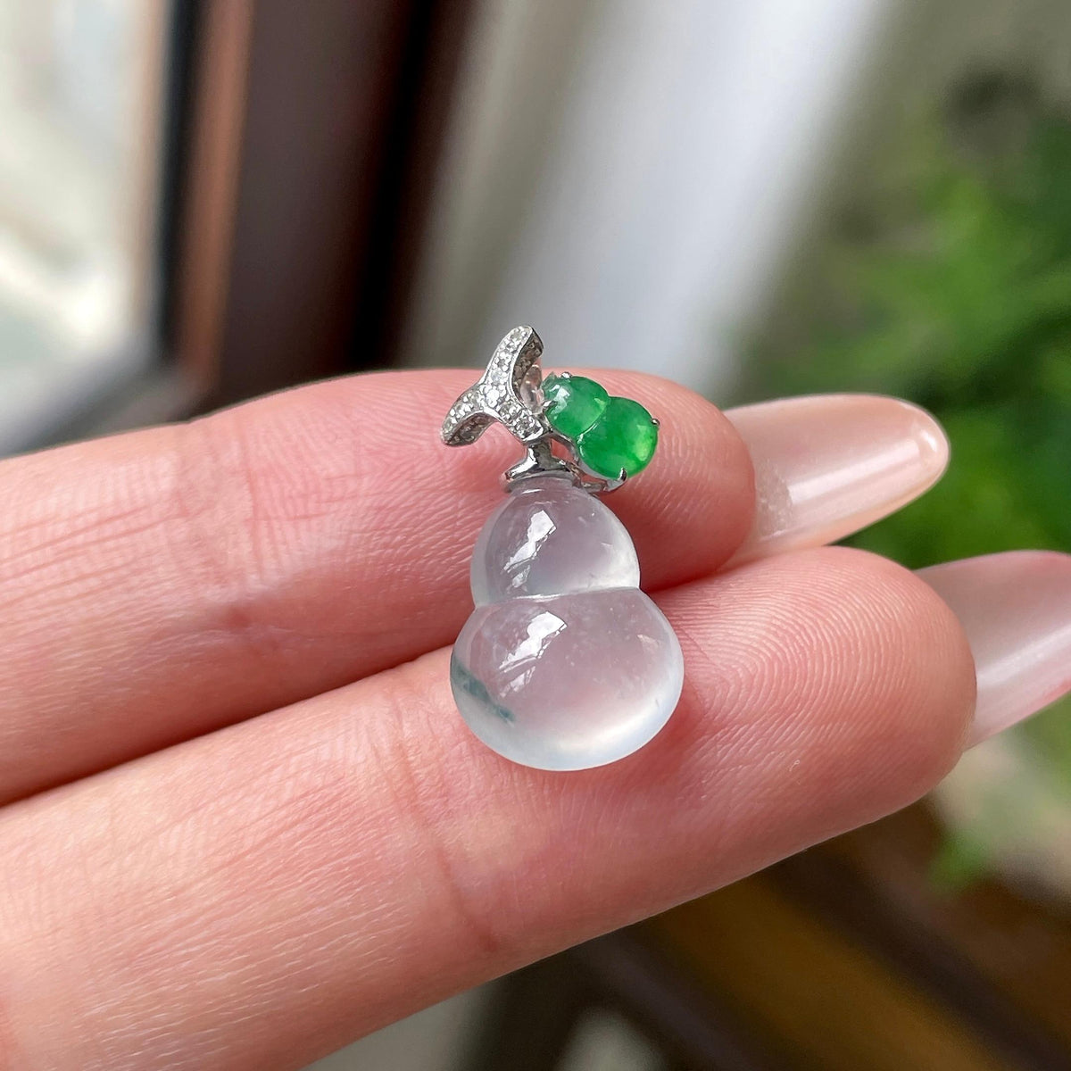 18K金镶冰种飘花葫芦吊坠 天然缅甸A货翡翠（yc694815）