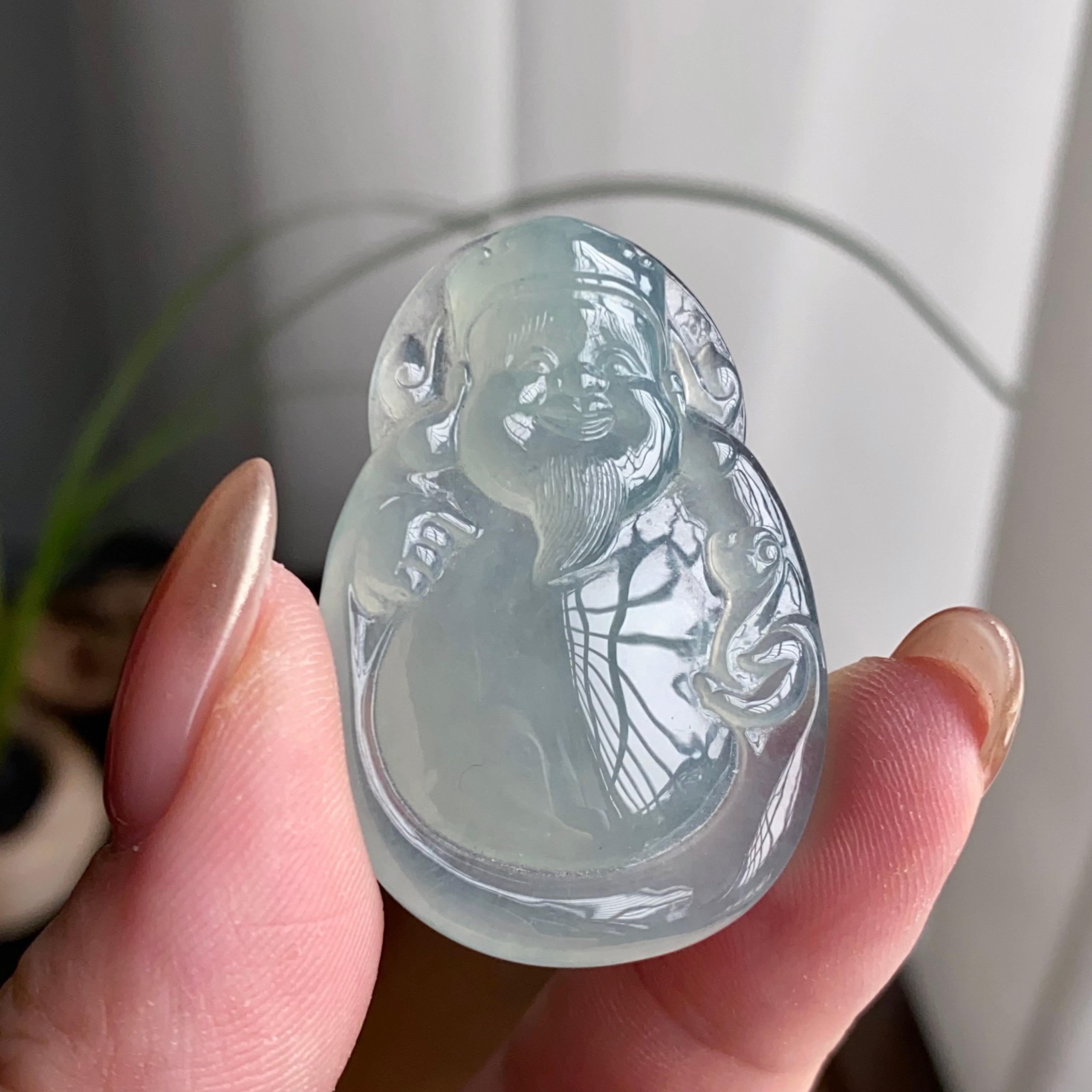 冰种淡晴底财神吊坠（yc260818）