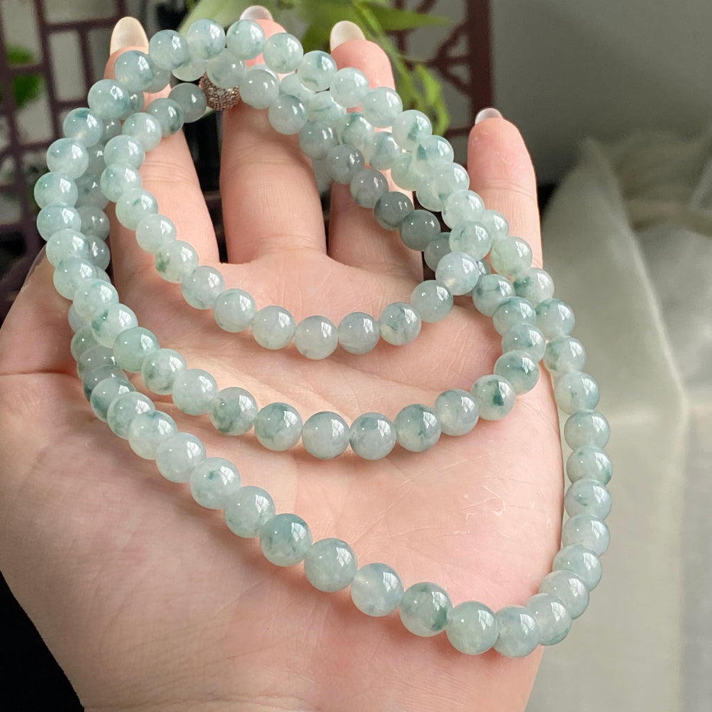 糯冰种飘花珠链（108颗）（yc196863）