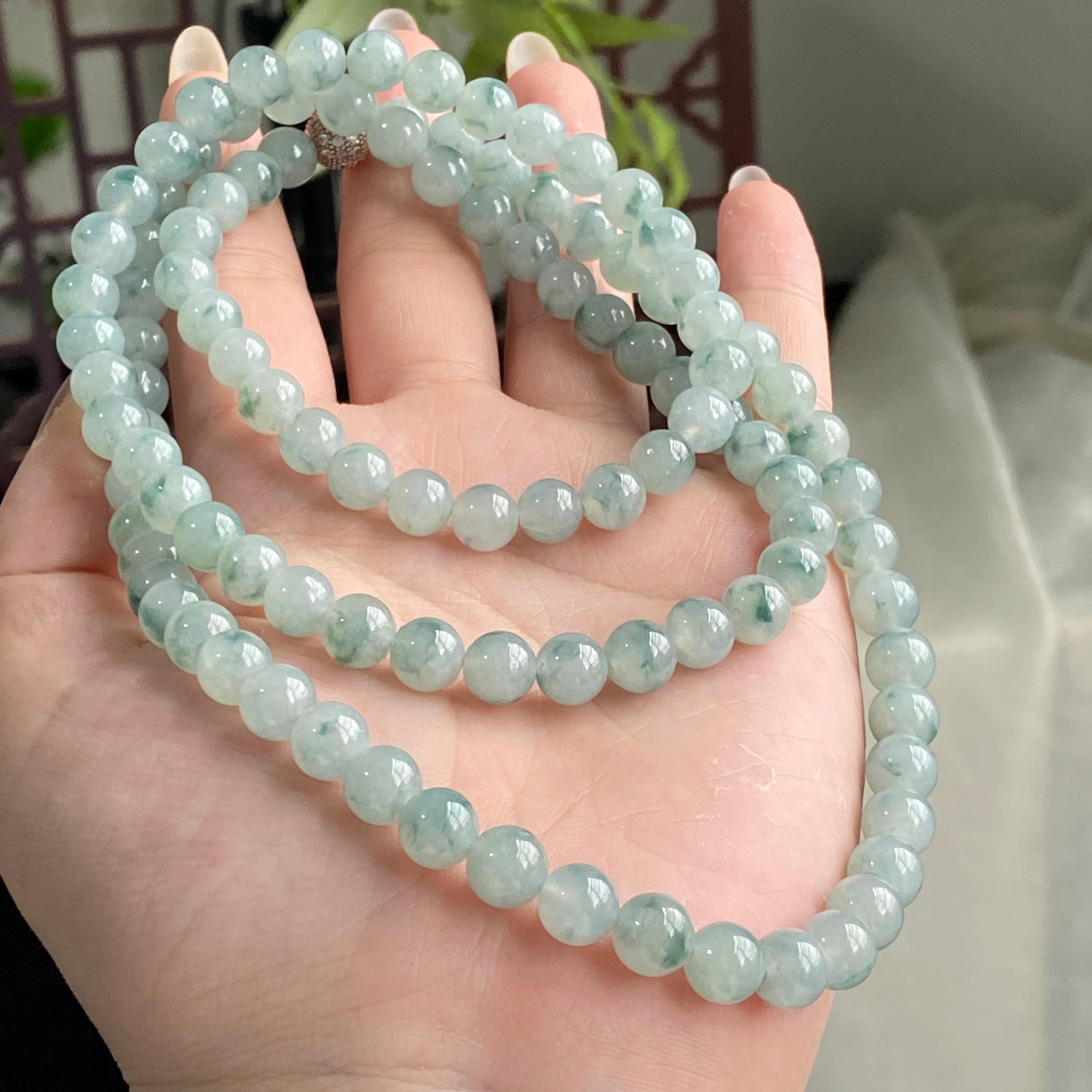 糯冰种飘花珠链（108颗）（yc196863）