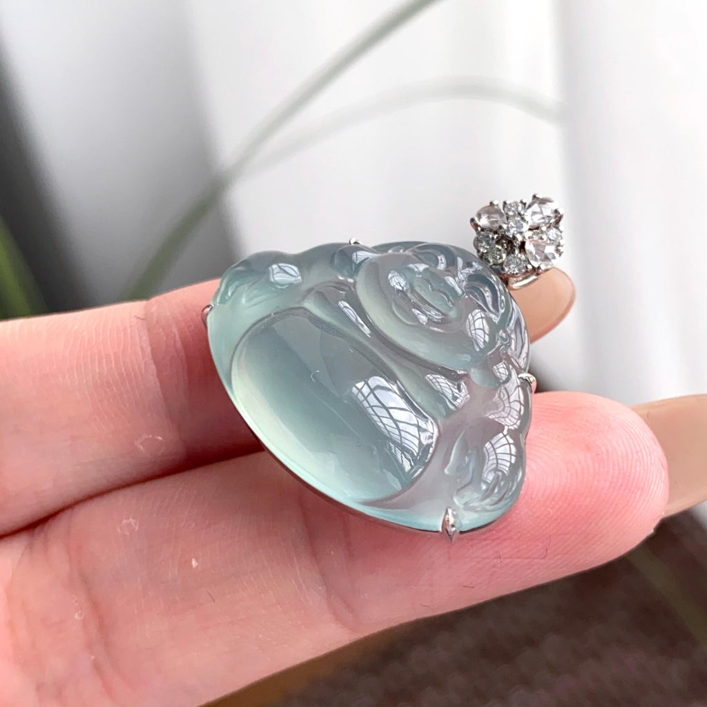 18k金钻镶冰种蓝底佛公吊坠（yc250332）