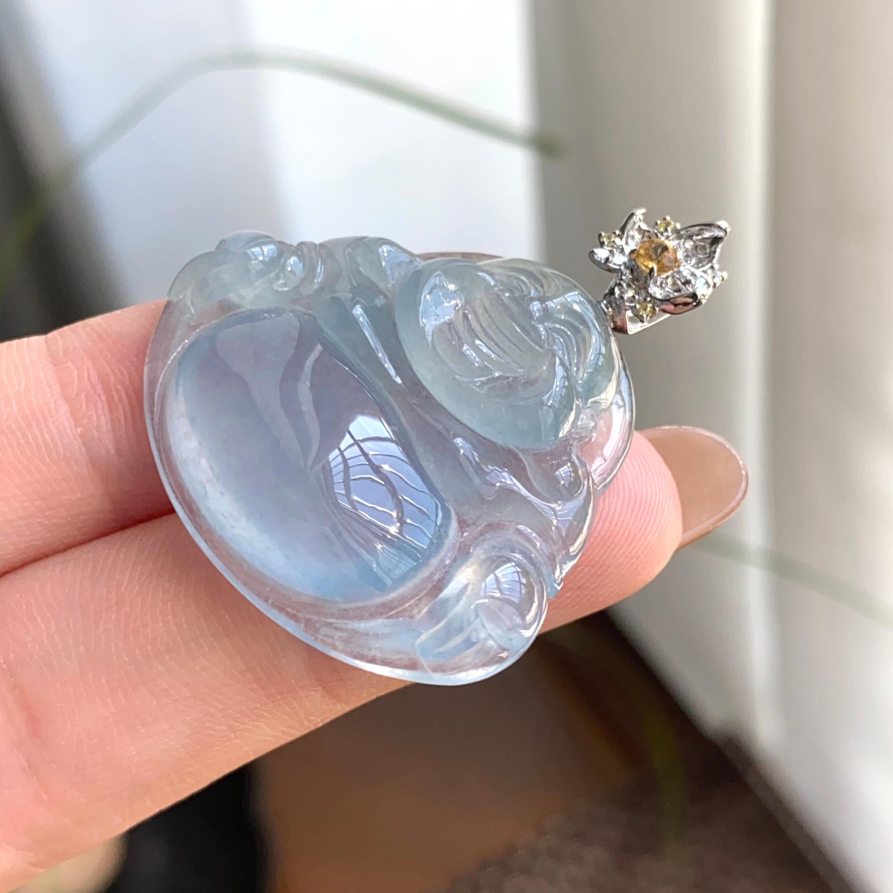 18k金钻镶冰种蓝紫底佛公吊坠（yc263899）