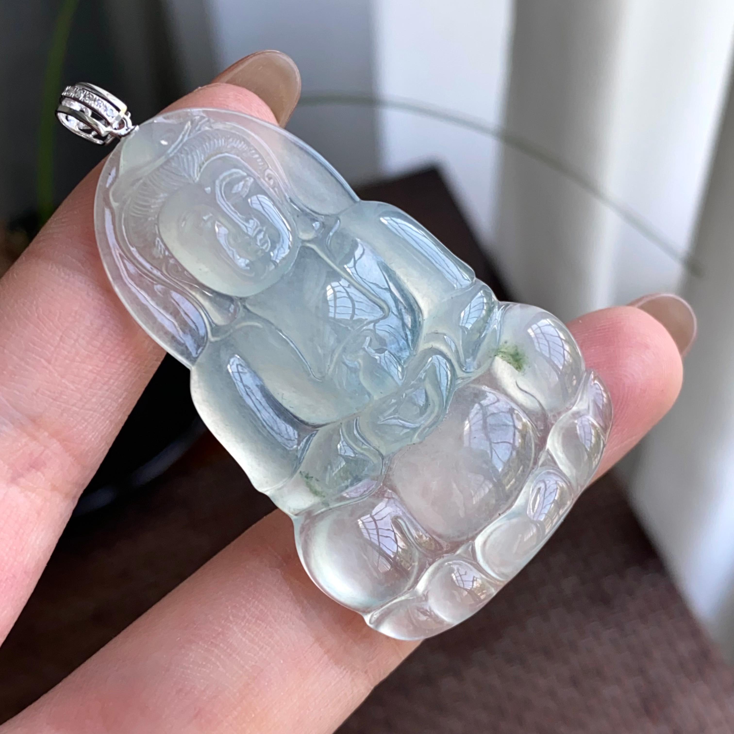 18k金钻镶冰种飘花观音吊坠（yc263792）