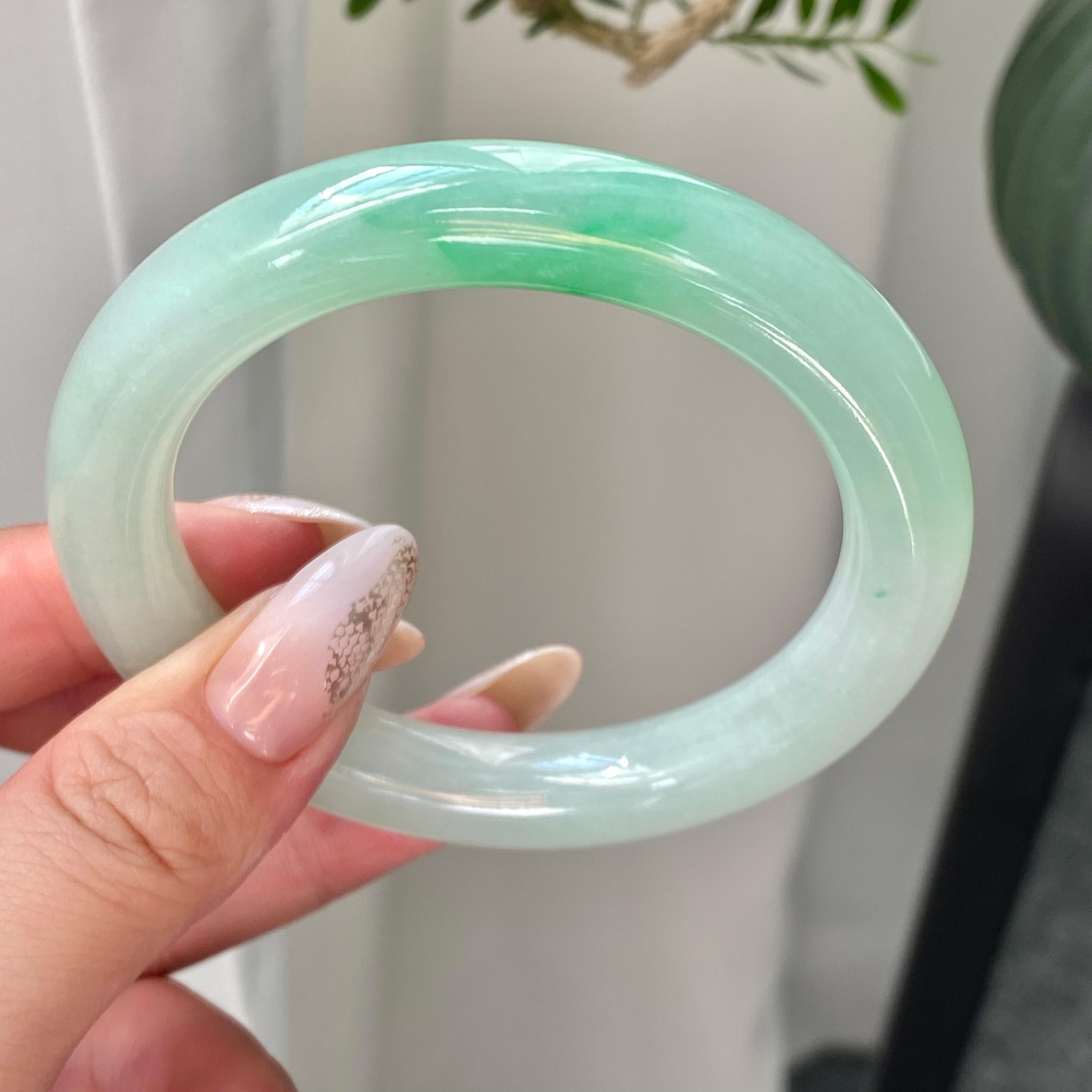 糯冰种晴底飘花圆条手镯（55圈）（yc203838）