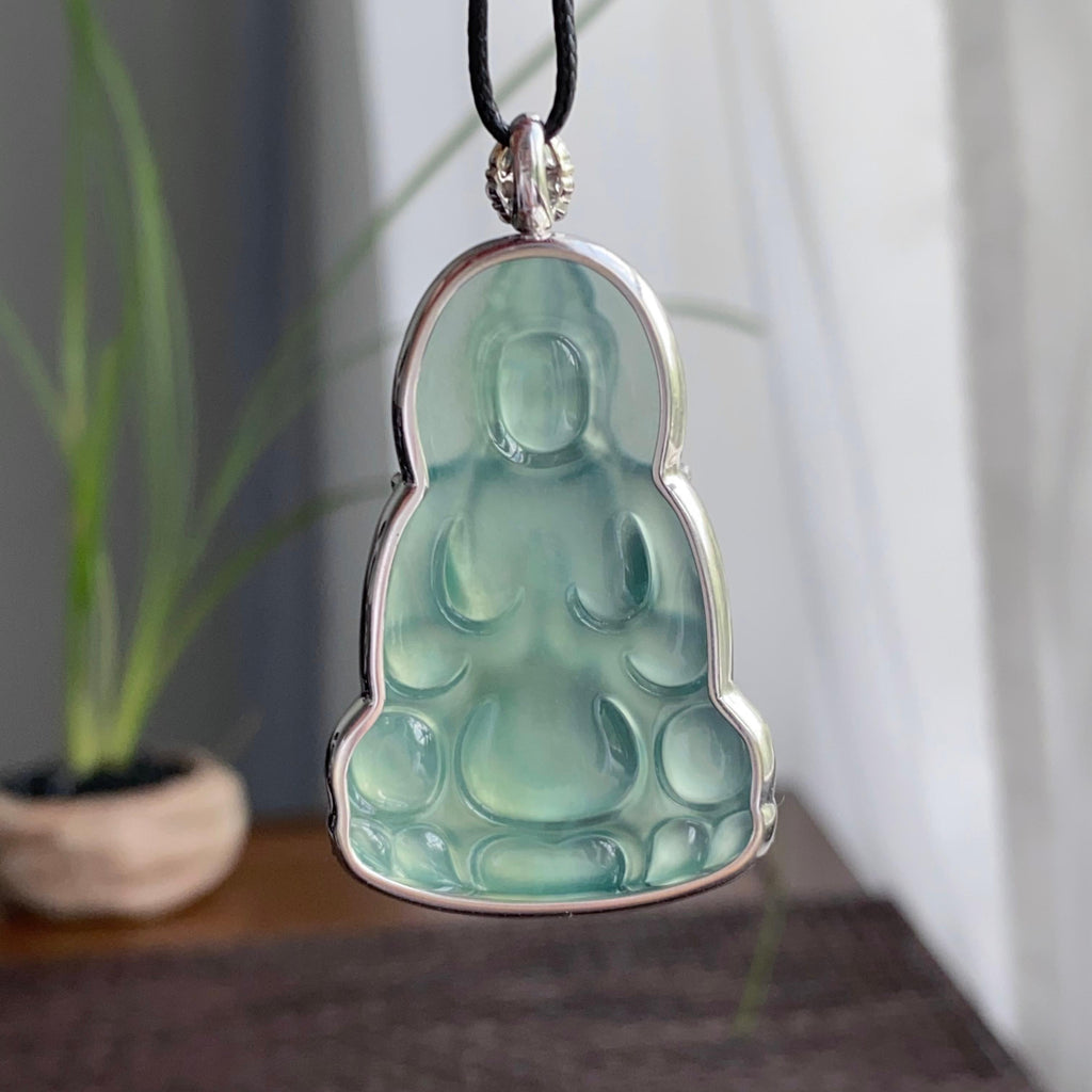 18k金钻镶冰种湖水绿观音吊坠（yc250195）