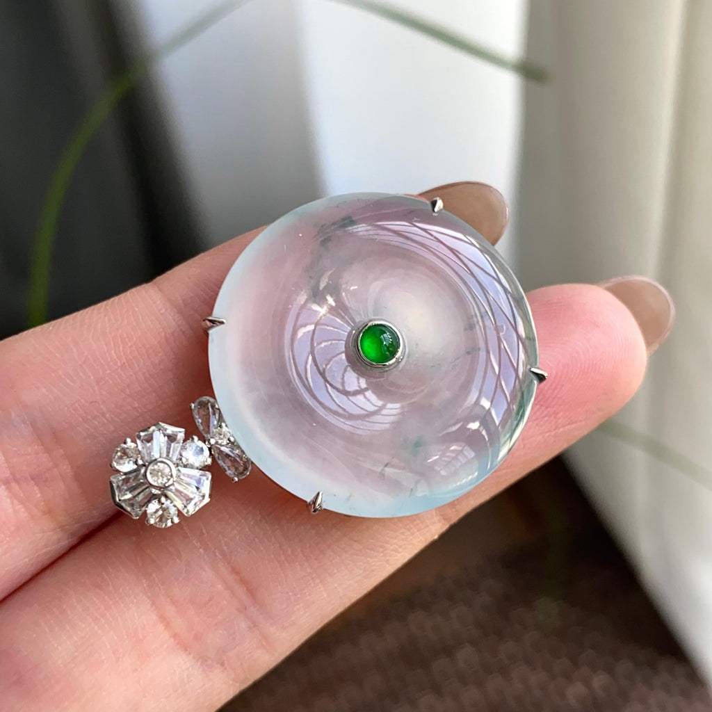 18k金钻镶冰种飘花平安扣吊坠（yc263871）